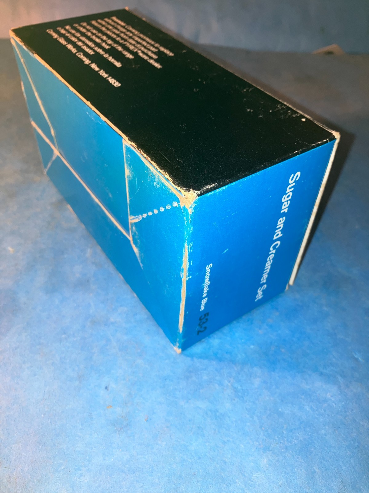 Pyrex Sugar Bowl and Creamer Set Snowflake Blue, with Lid and Box