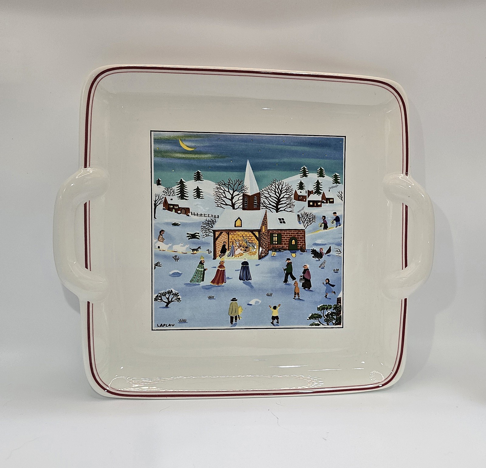 Villeroy & Boch Naif Christmas Square Handled Cake Plate Porcelain