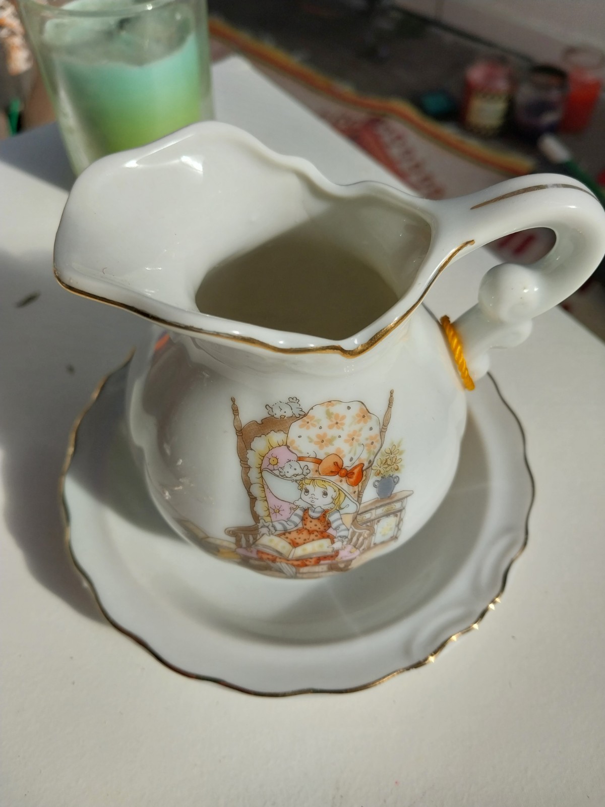 Vintage Porcelain Creamer And Saucer Set With Gold Trim Made In Japan