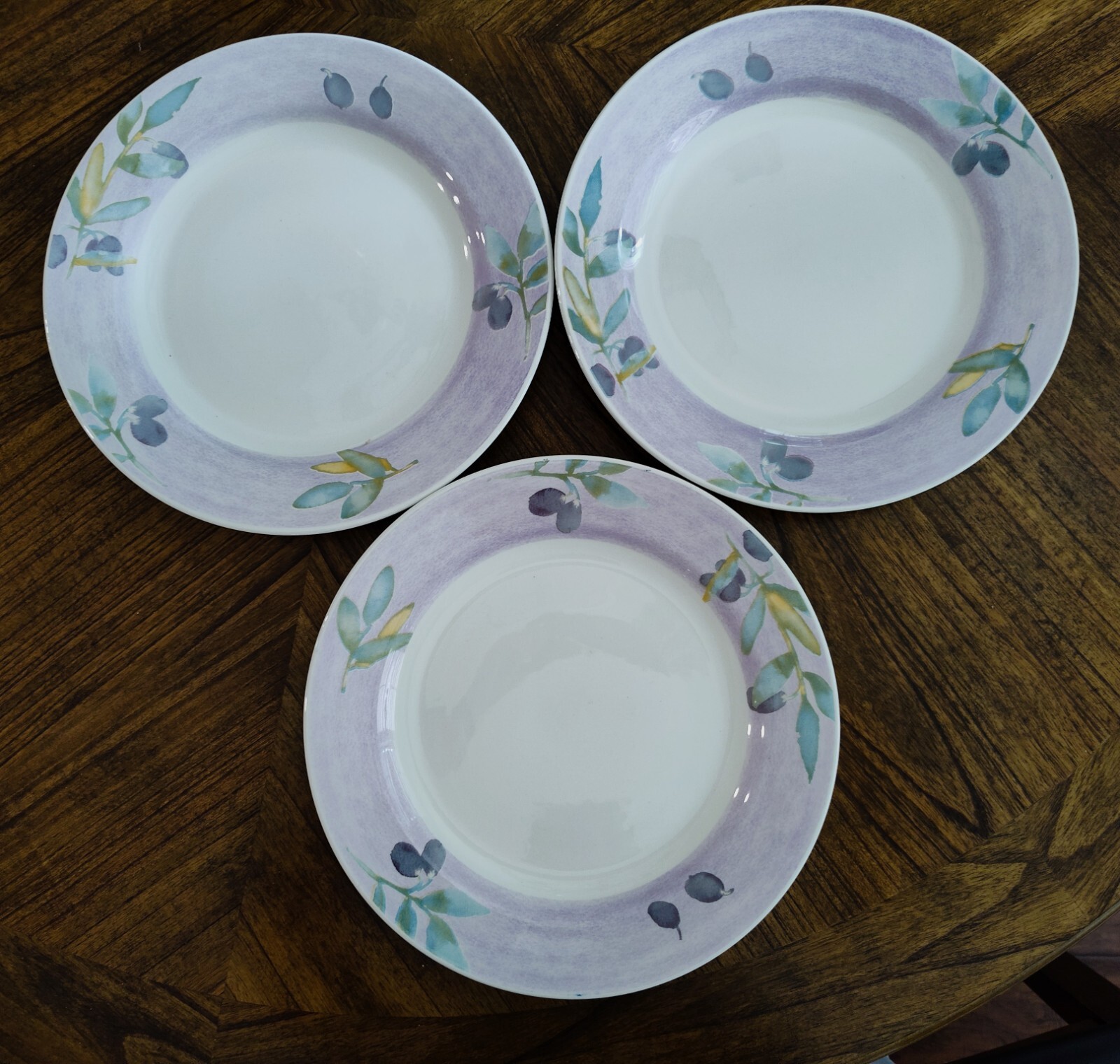 Set of 3 Pier 1 Olive Mist Ceramic Earthenware 10 1/4 Dinner Plates-England