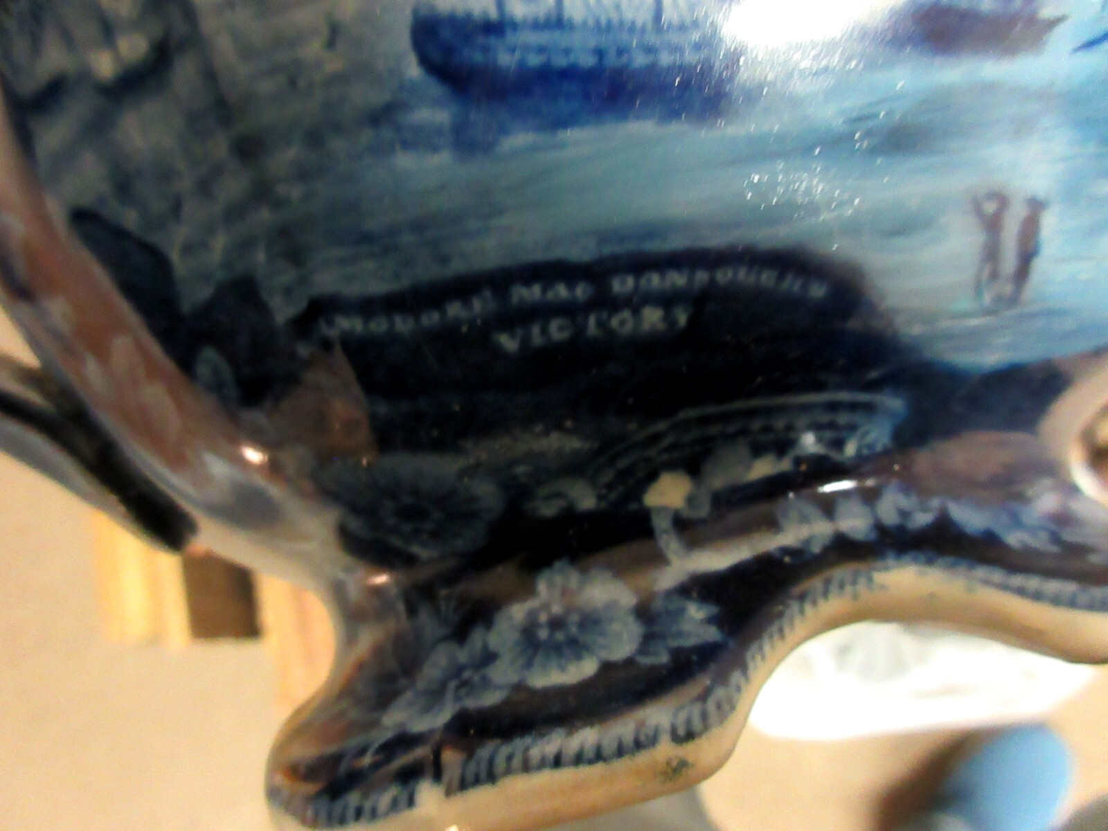 ANTIQUE HISTORICAL BLUE TEAPOT “MCDONOUGH’S VICTORY” AMERICAN VIEW , WAR OF 1812