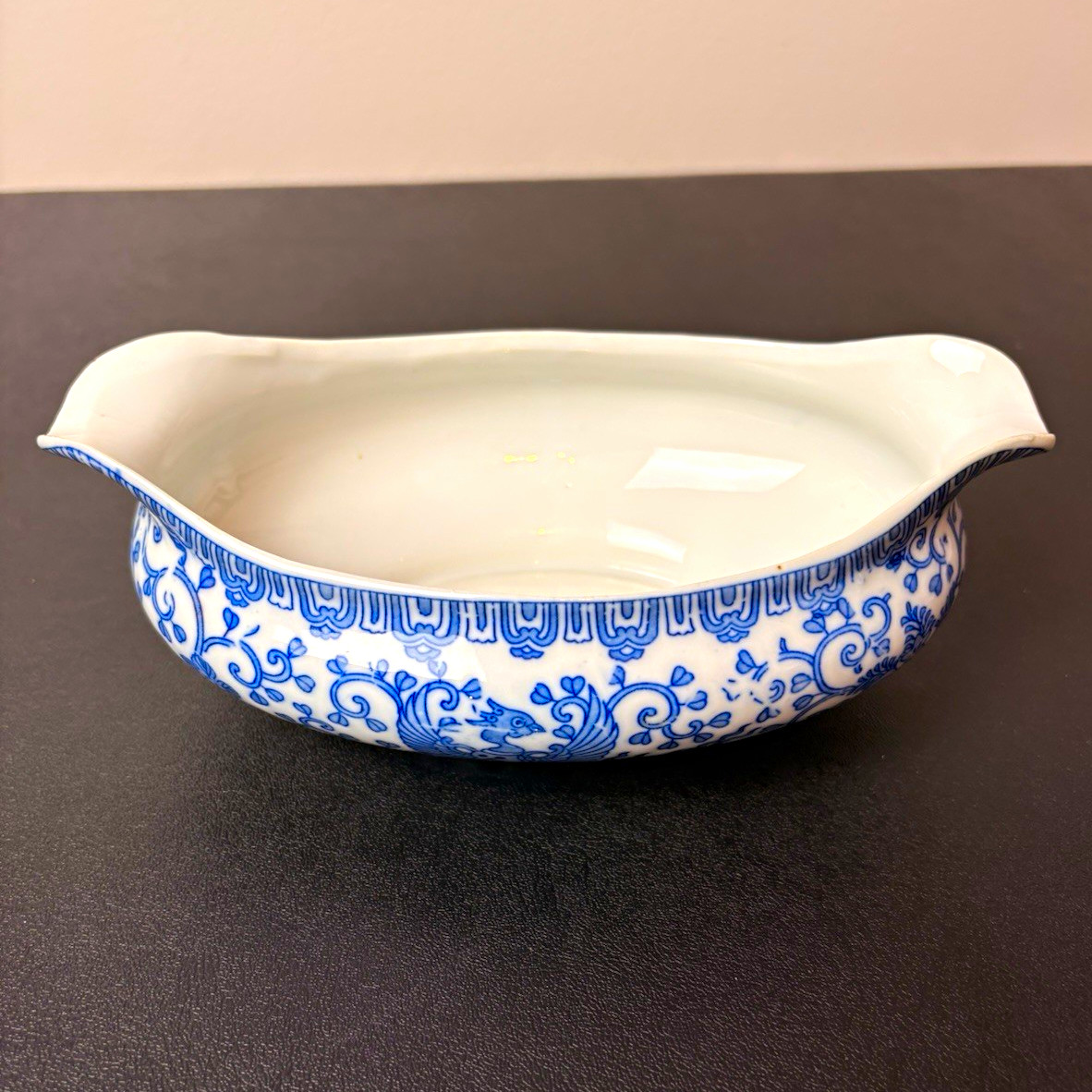 Blue & White Floral Oval Casserole Dish 9 in Glossy Finish.