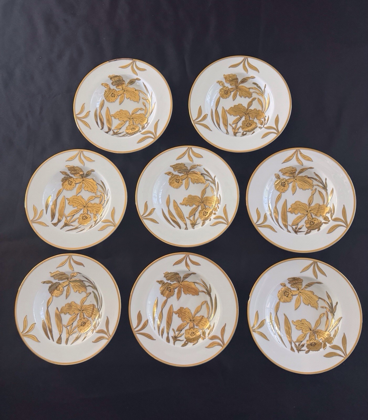 8 – Vintage Stouffer China Golden Orchid, Framed Soup Bowls 8 1/8 Inches
