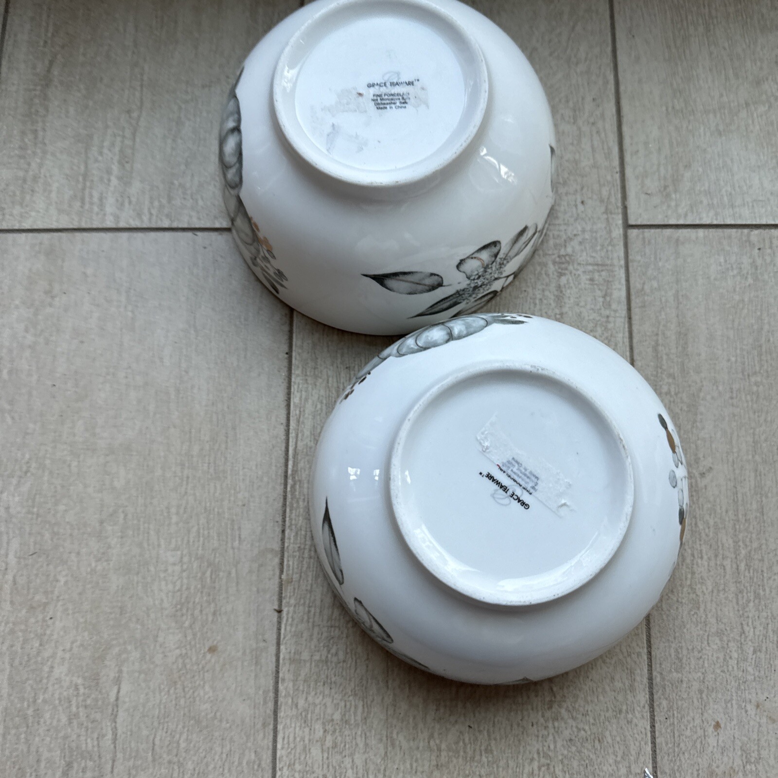New Set 2 GRACE’S TEAWARE WHITE WITH GRAY PUMPKINS Berries GOLD TRIM 6” Bowls