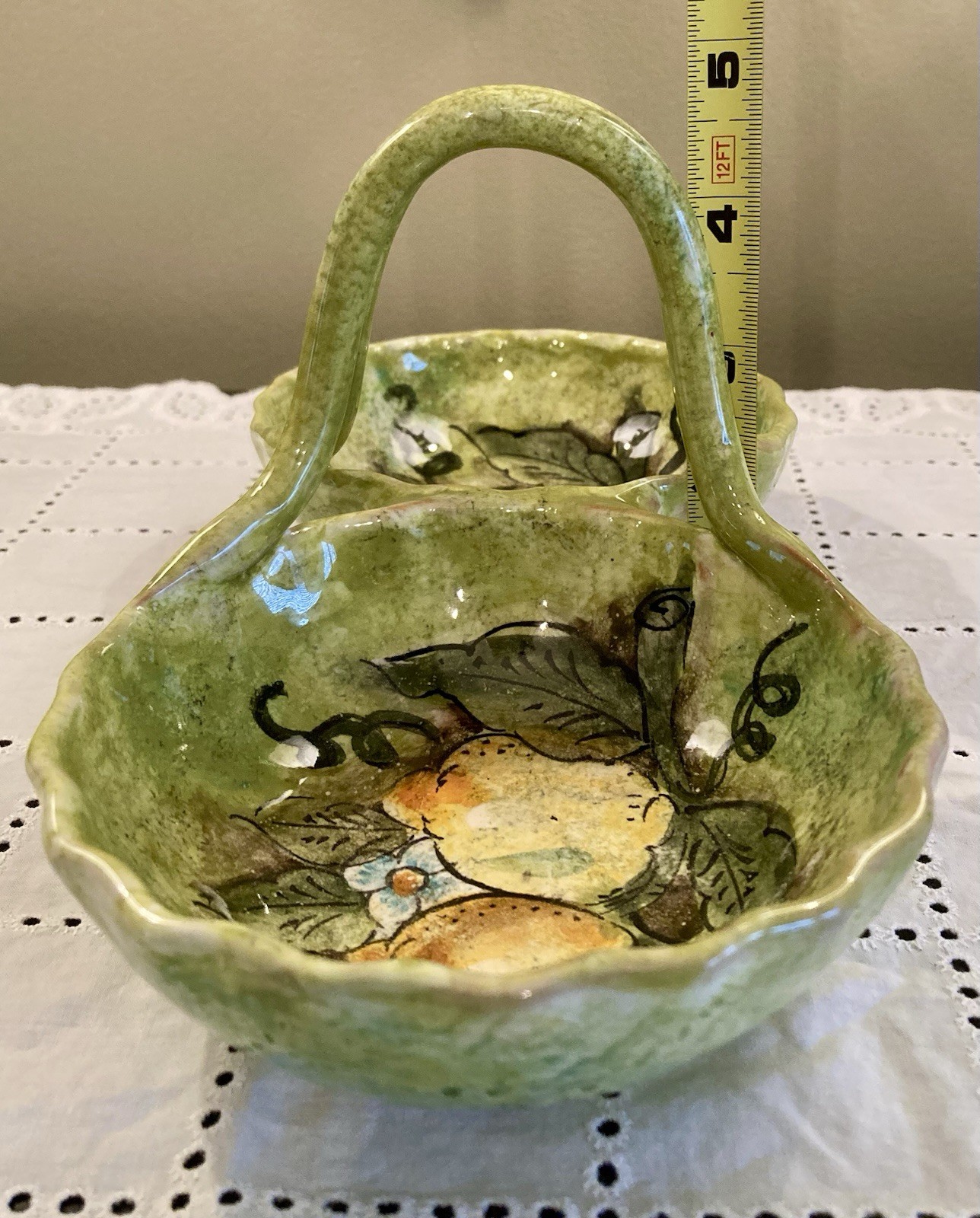 Italian Majolica Double Sided Bon Bon Serving Dish Lemons Creazioni D’arte