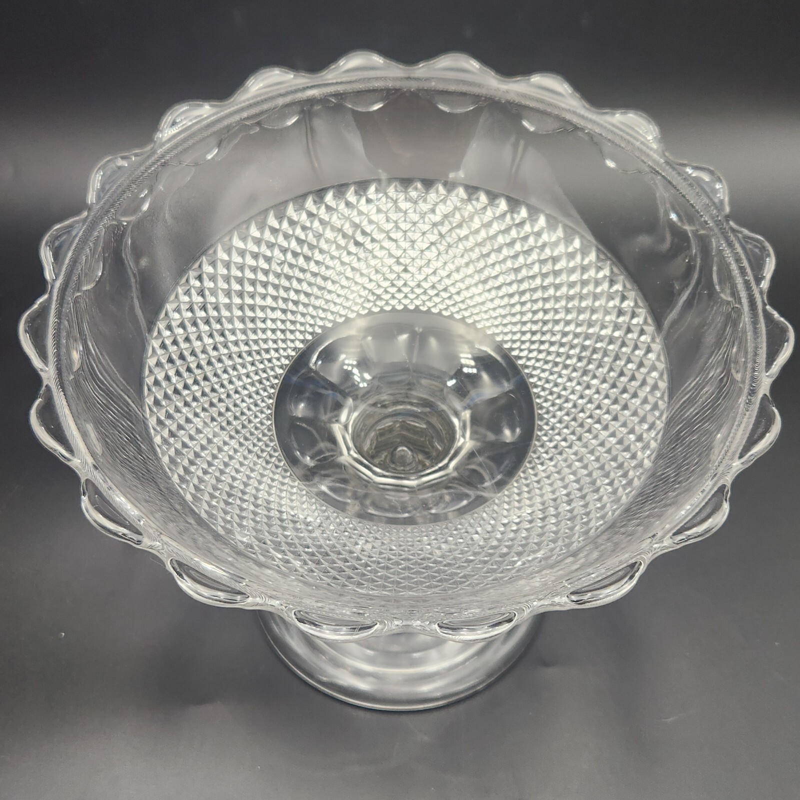 1870s Central Glass Co #439 Diamond Point Footed Glass Compote Comport With Lid