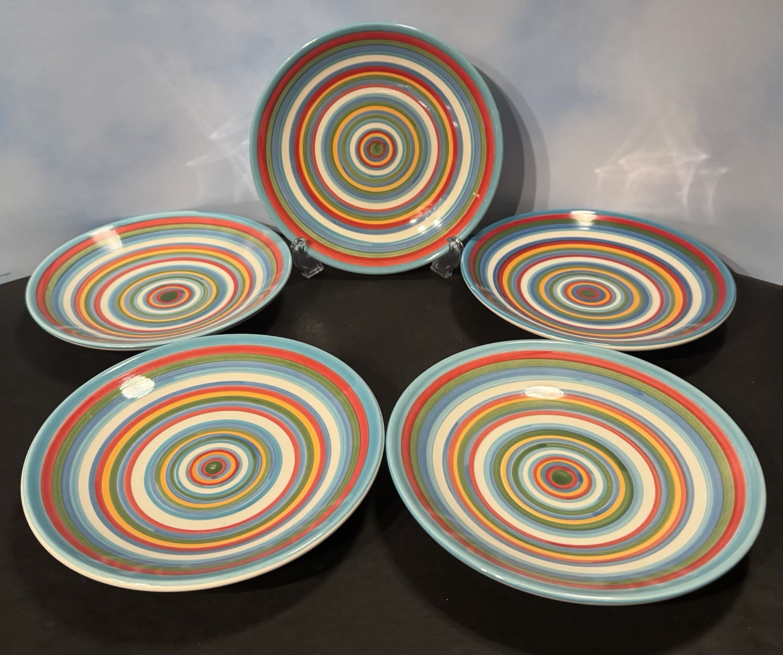 HOME Dessert Salad Plates TGT8 Concentric Multicolored Bands, Set of 5 ~PLS READ