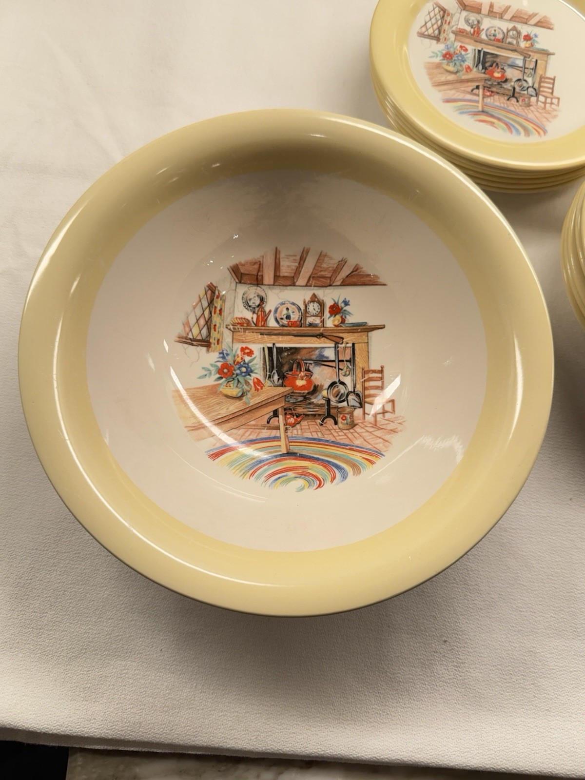 26pc Homer Laughlin Eggshell Colonial Kitchen Hearth Yellow Rim 1941 Swing Set