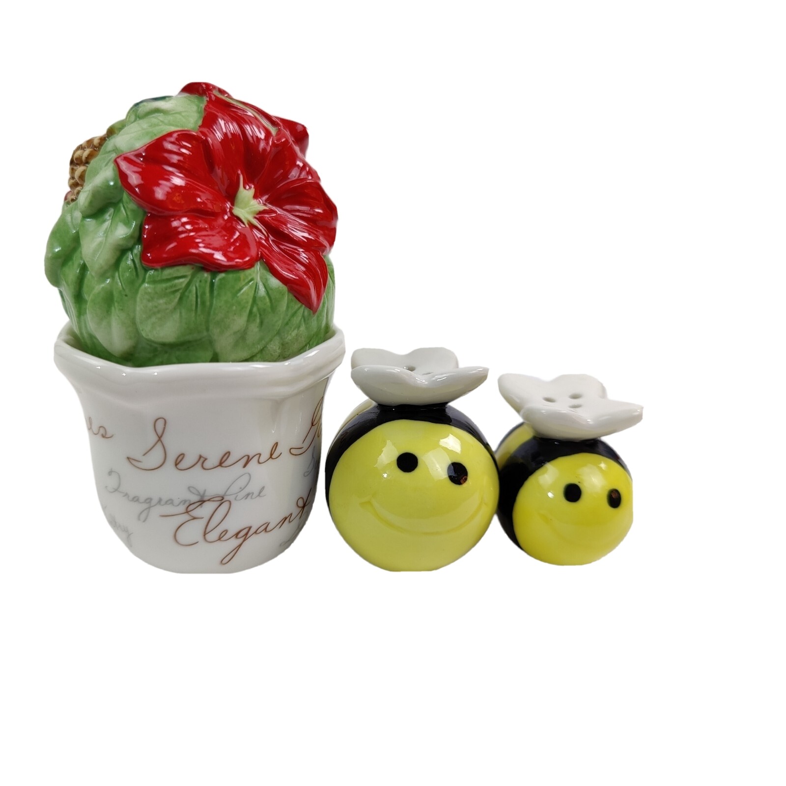 Lenox “Winter Meadow” Flower Pot SALT and PEPPER + Bees Couple Shakers Set