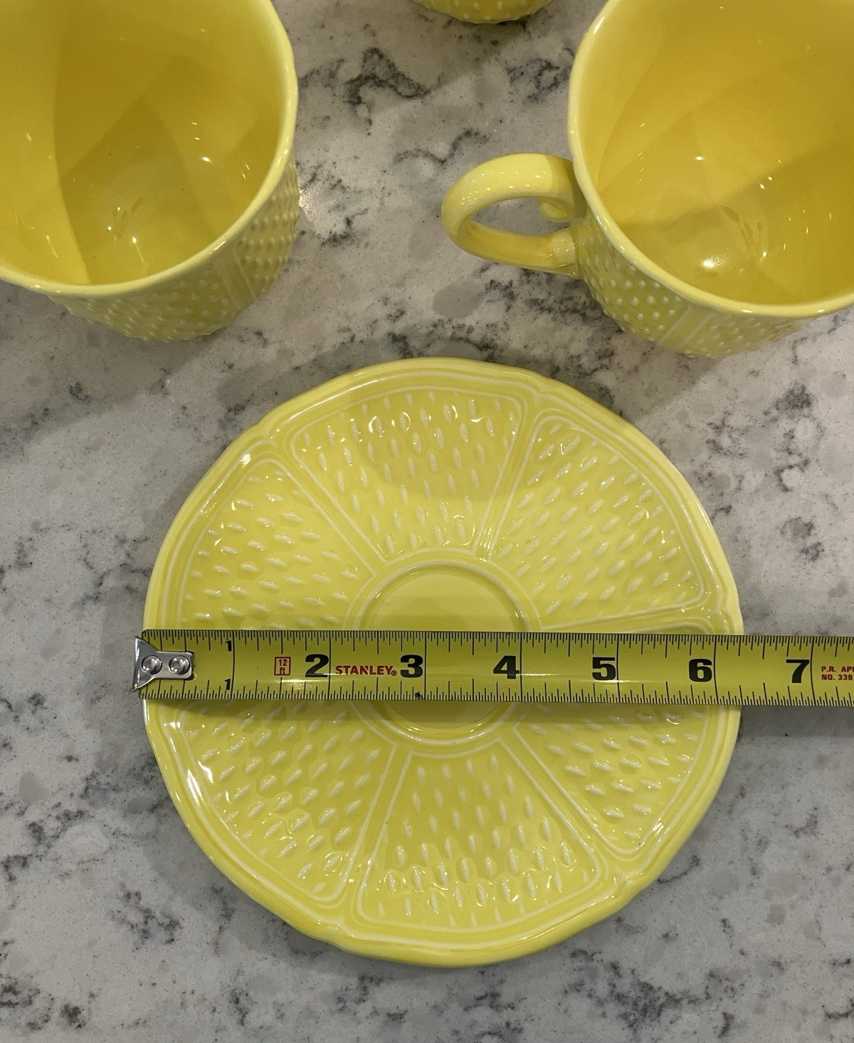 Vintage Bon Vivant Faience Yellow Hobnail 4 cups & 4 Saucers Set France Tea
