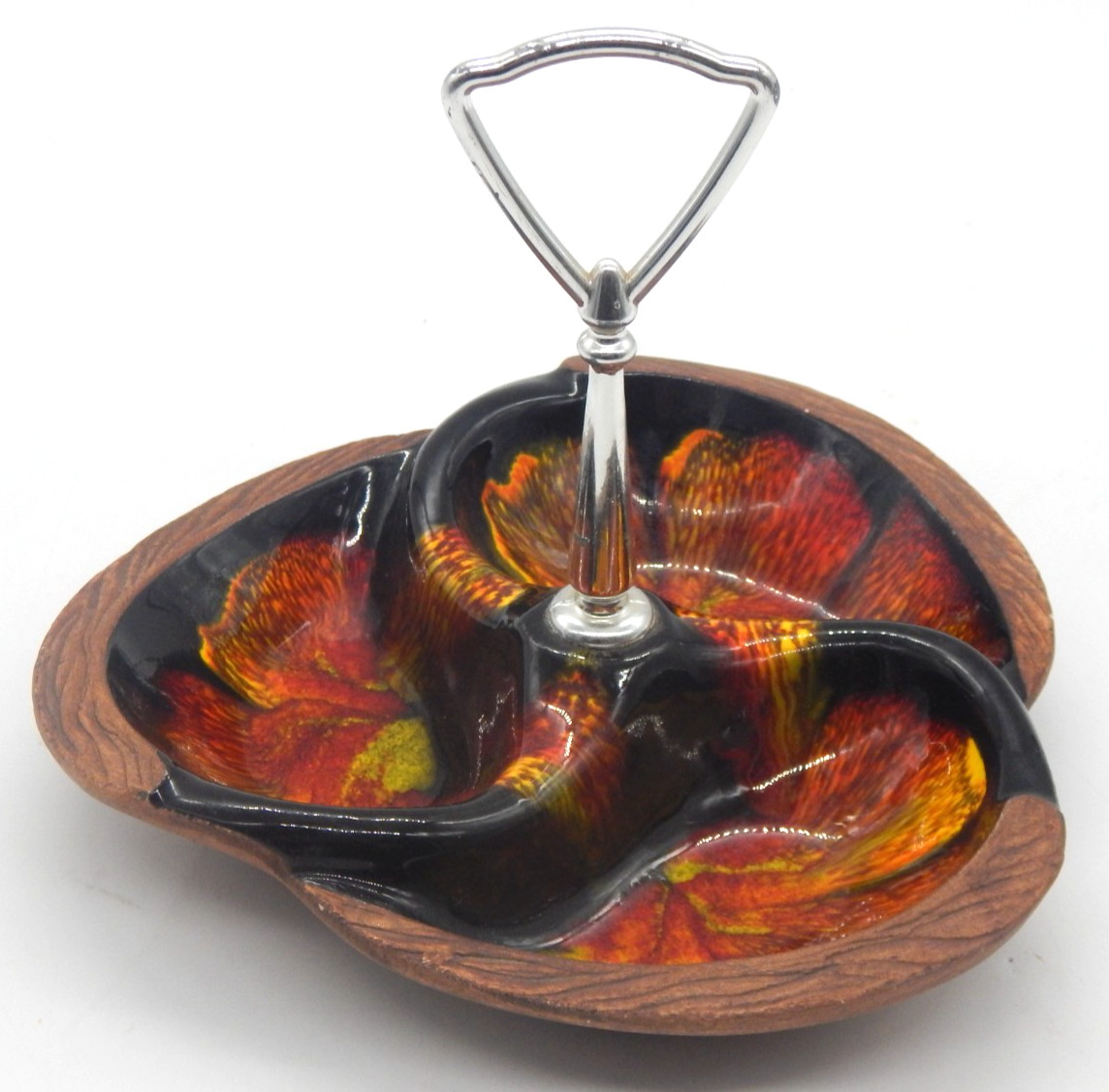 Vintage Sequoia Ware Lava Glaze Pottery Divided Nut Candy Dish MCM USA #618