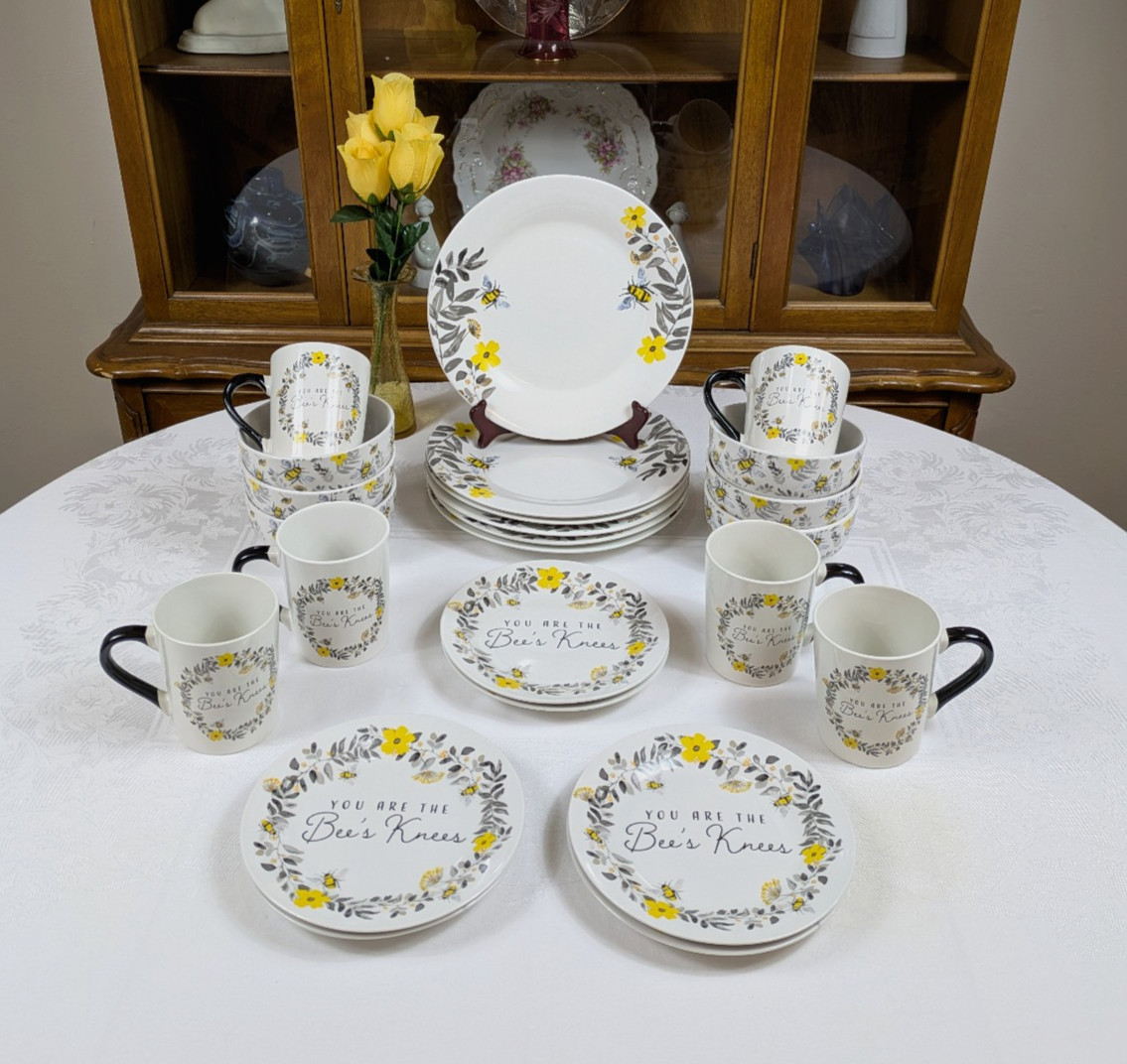 24 ROYAL NORFOLK BUMBLEBEE & FLOWERS Service for 6, Dinner Salad Plate Bowl Mugs