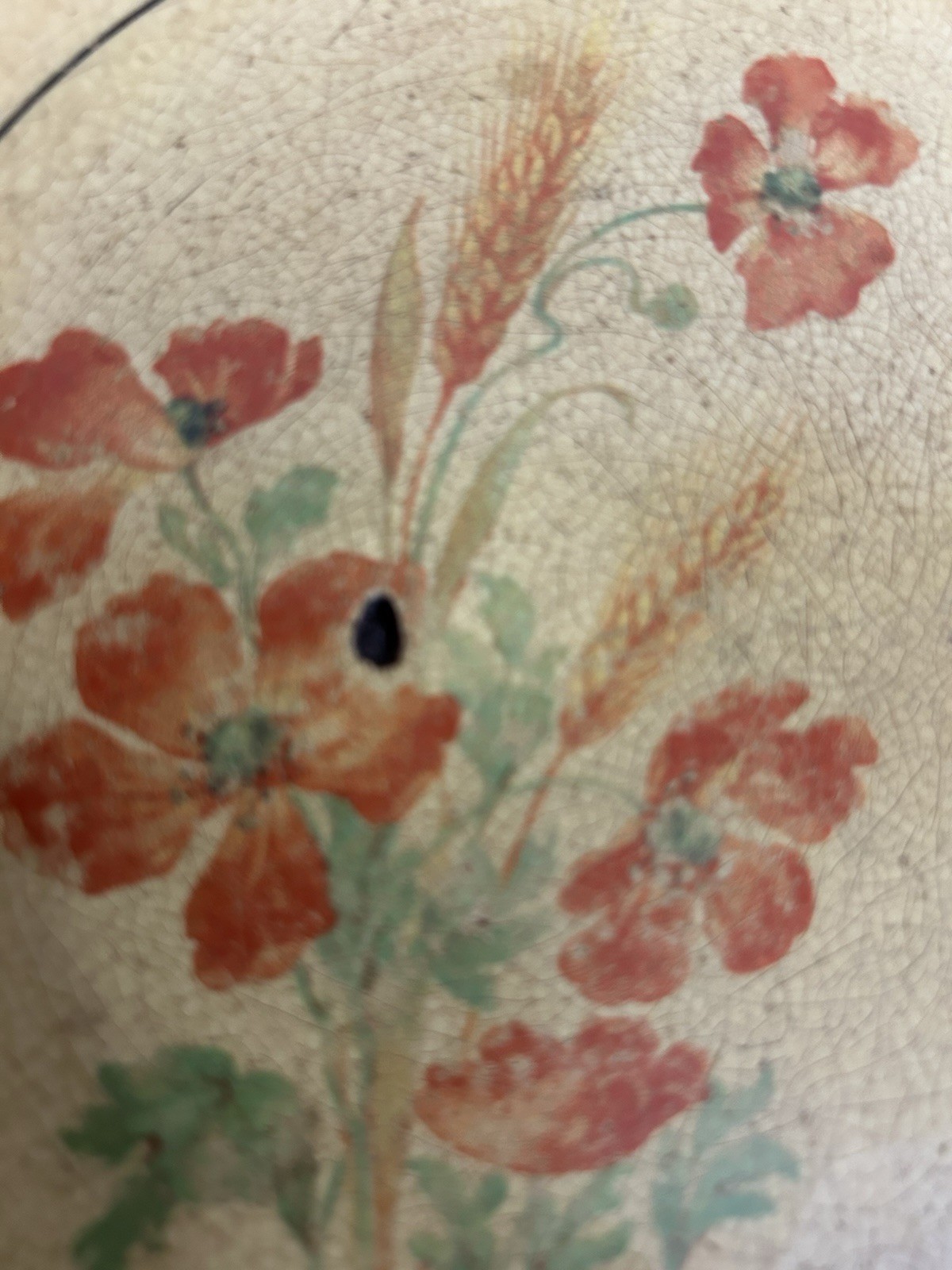 Antique Vintage Serving BOWL Heavily Stained & Crazed Toasty Floral Queen Wheat