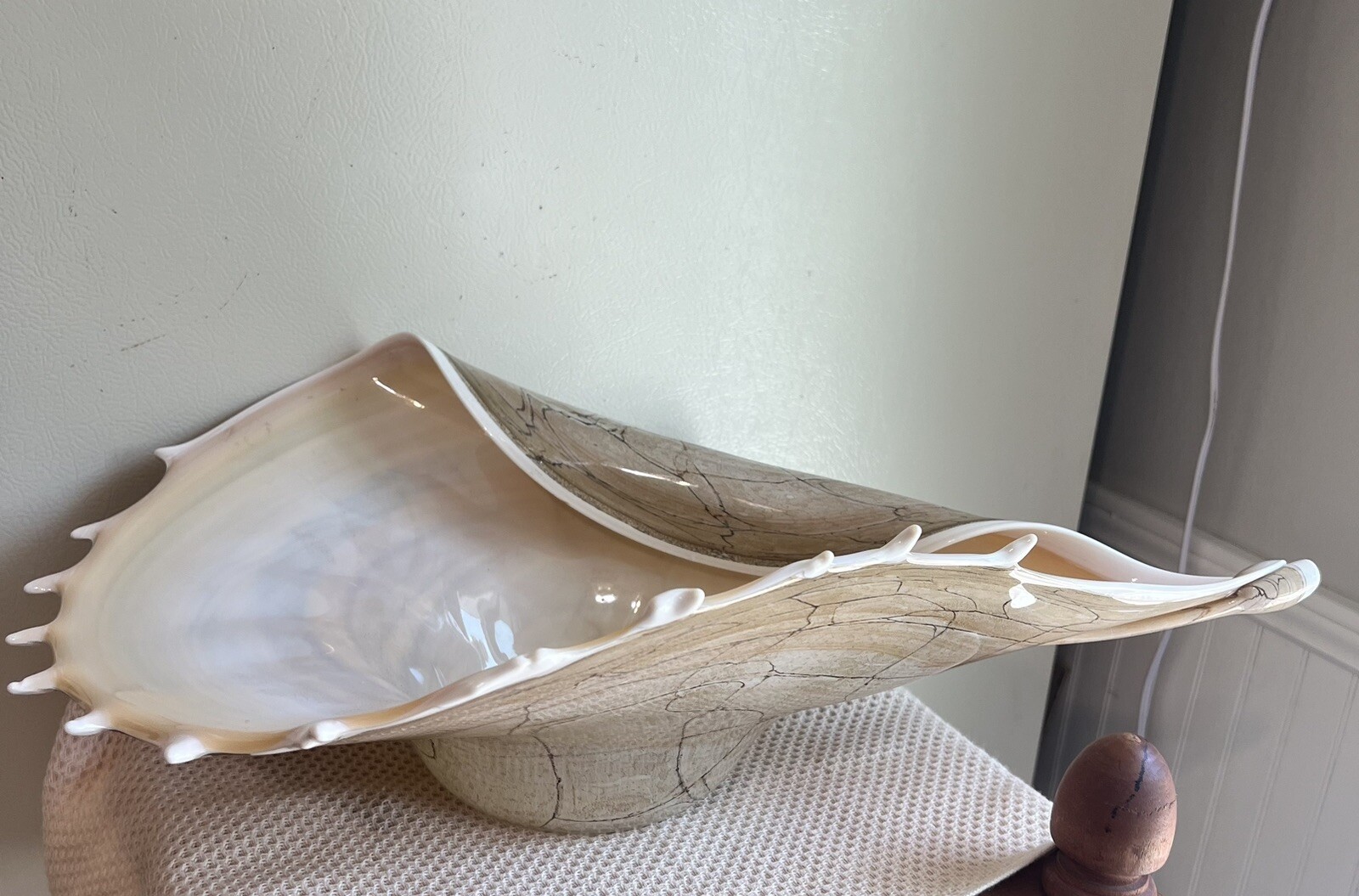 Krosno Jozefina Hand Blown Shell Centerpiece Bowl Large 20” Made In Poland