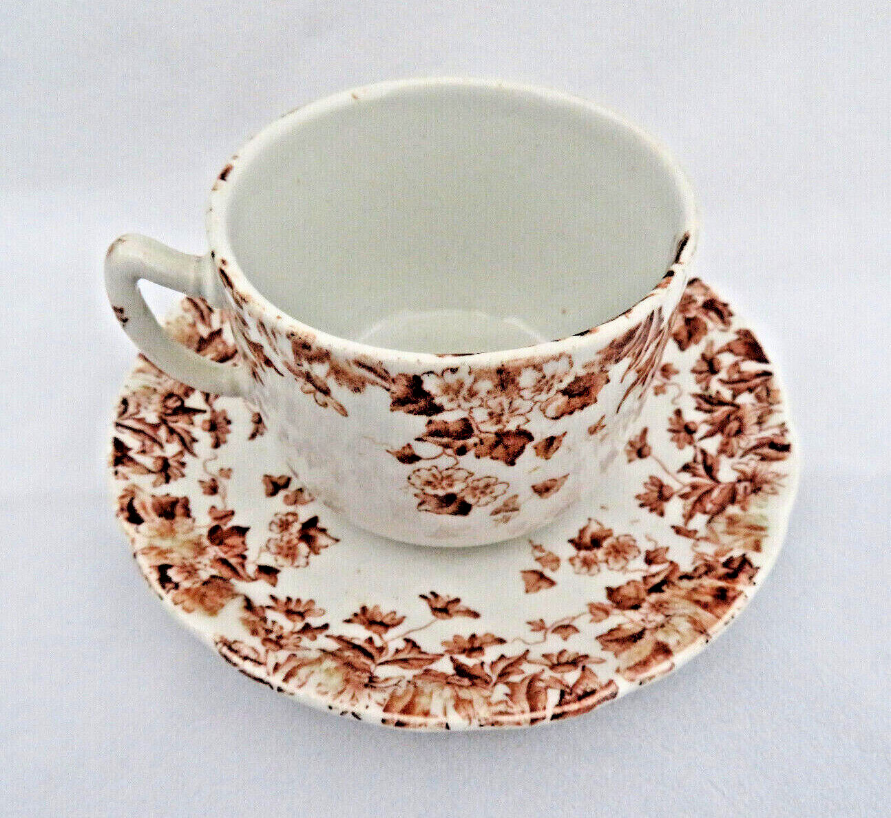 Brown Transferware Cup & Saucer M. L. & Co. Staffordshire England “Clyde”