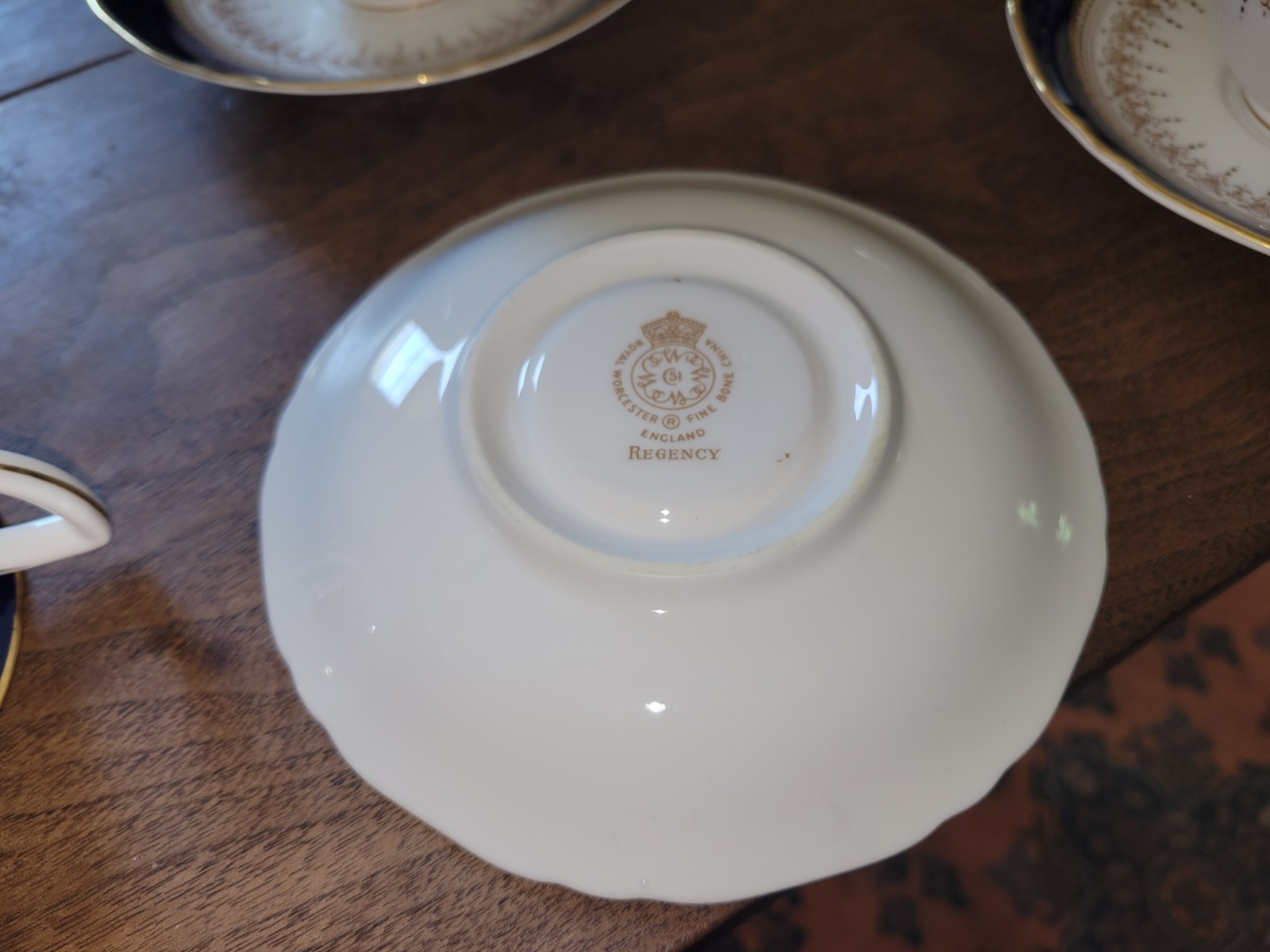 Set Of 4 ROYAL WORCESTER Fine Bone China REGENCY BLUE Tea Cups & Saucers