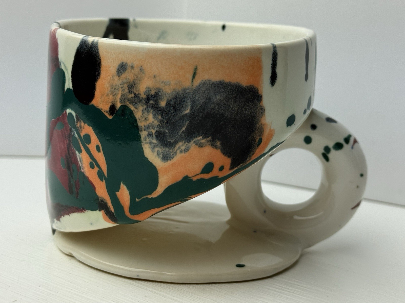 RARE CHARLES NALLE Studio Art Pottery Mug ABSTRACT Contemporary Teal Blue