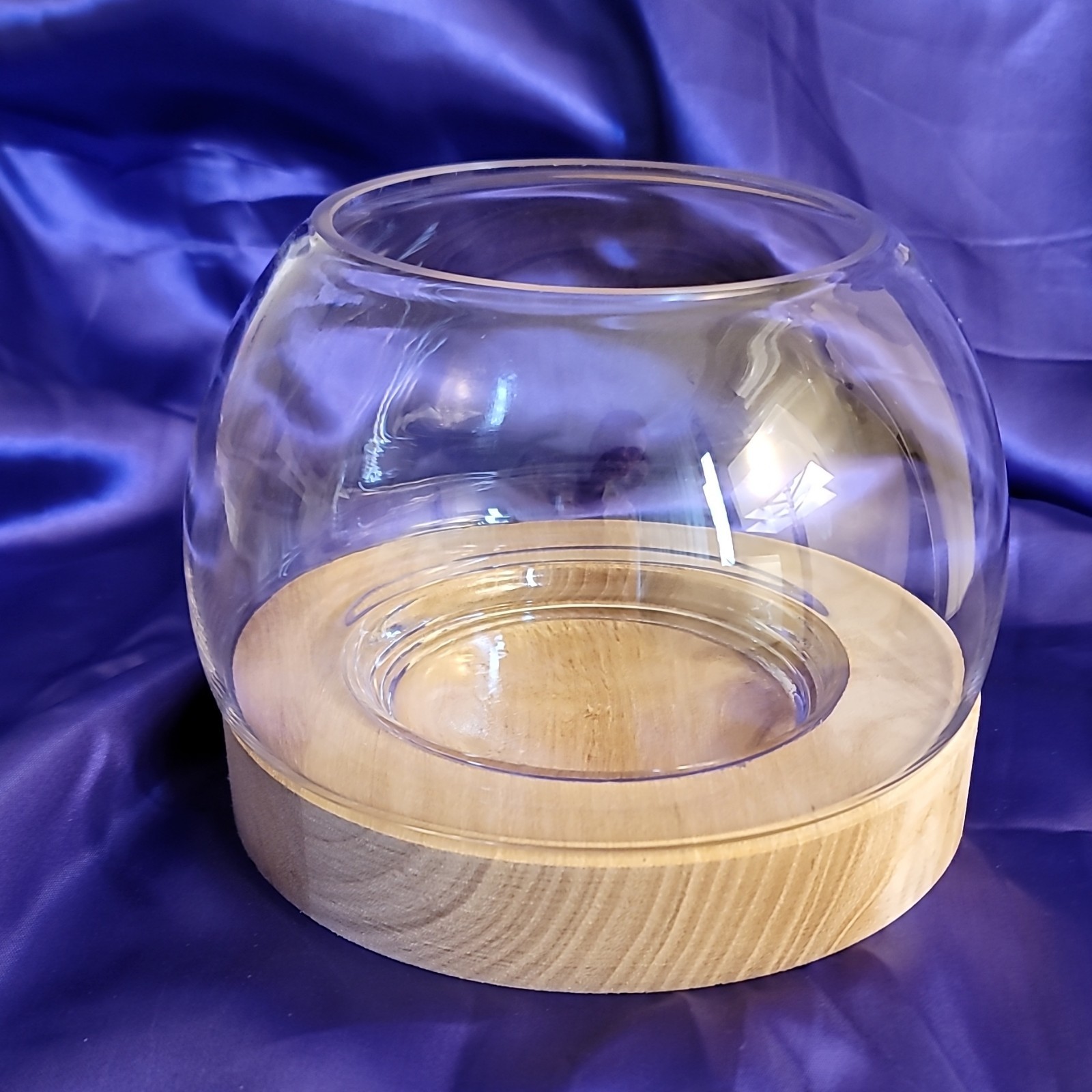 Round Glass Bowl with Wooden Base Stand, 8in x 5in. Buy 2+ free shipping