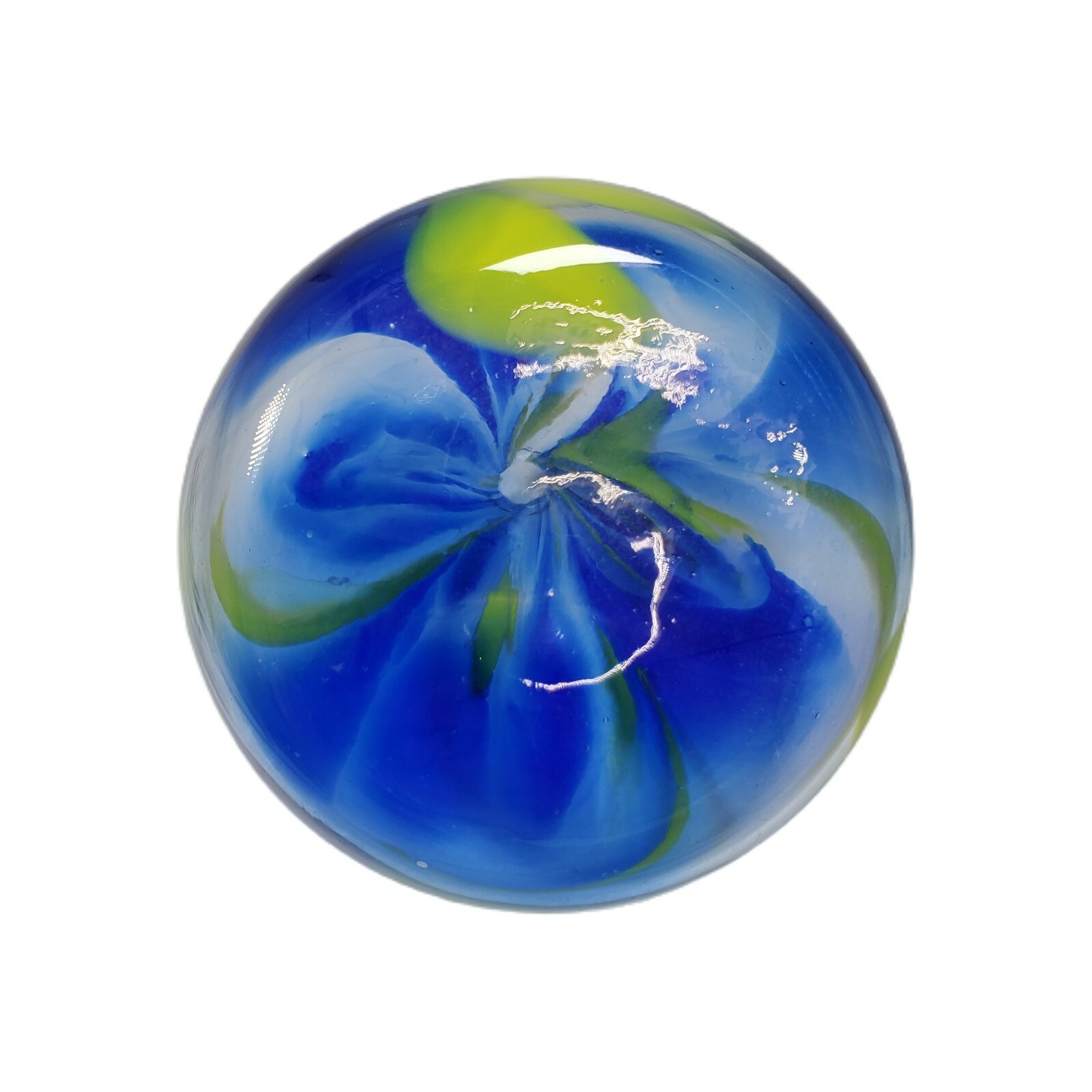 Hand Blown Stretch Art Glass Yellow Cobalt Blue Bud Vase Clear Rainbow Swirl