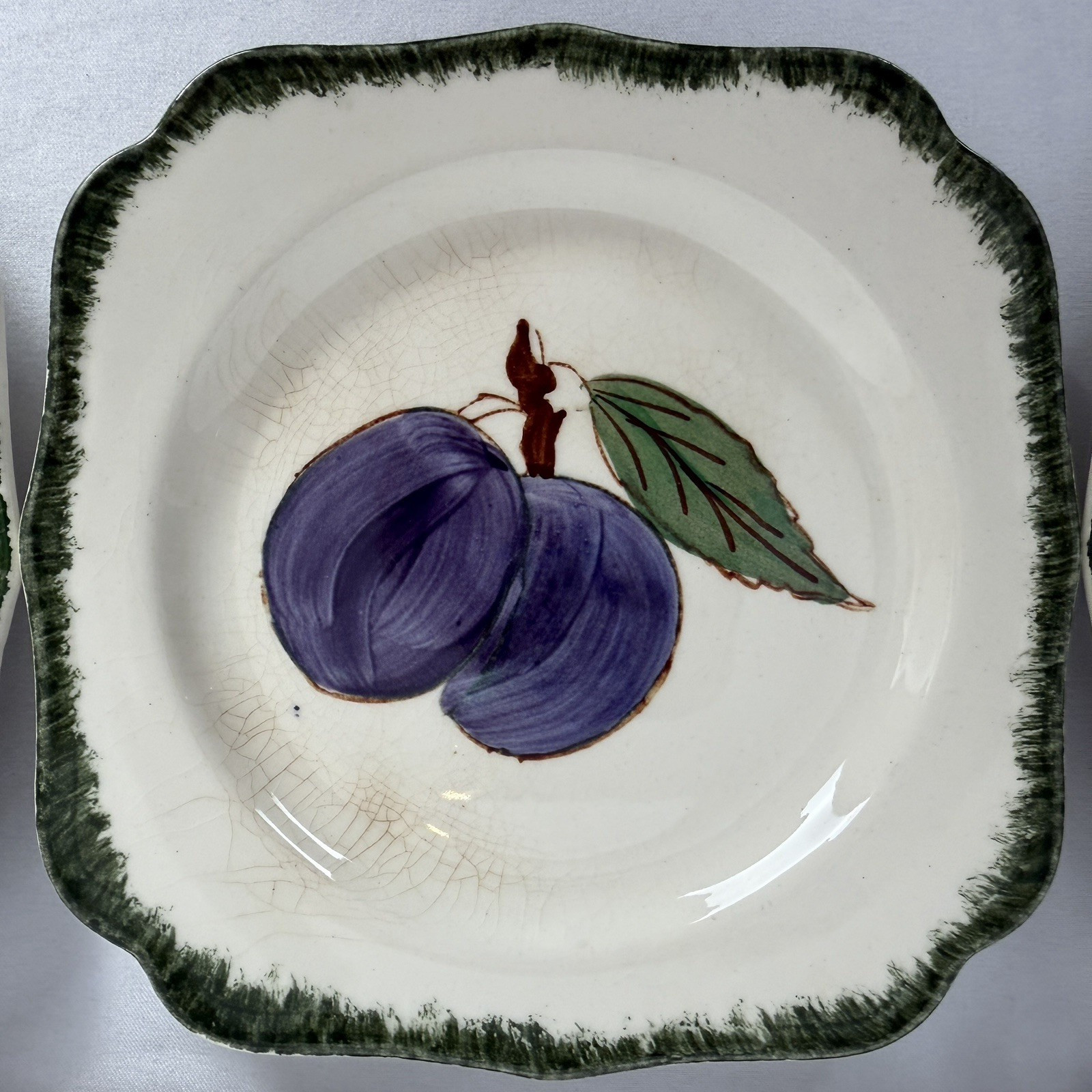 VTG Southern Potteries Set of 6 Blue Ridge ‘Country Fair Green’ Square Plates 6″