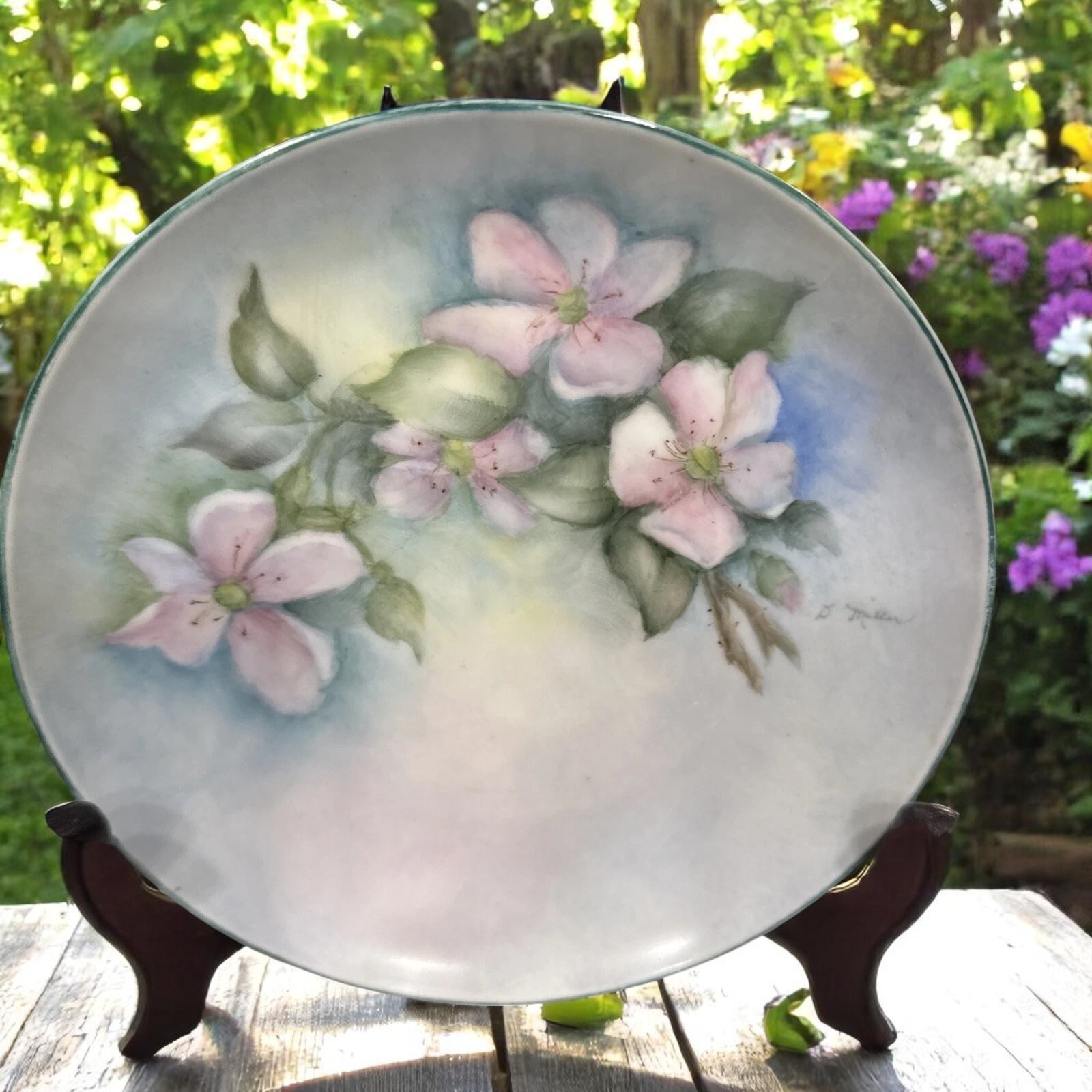 Soft Pink Floral Plate Signed by D Miller 6.25 in