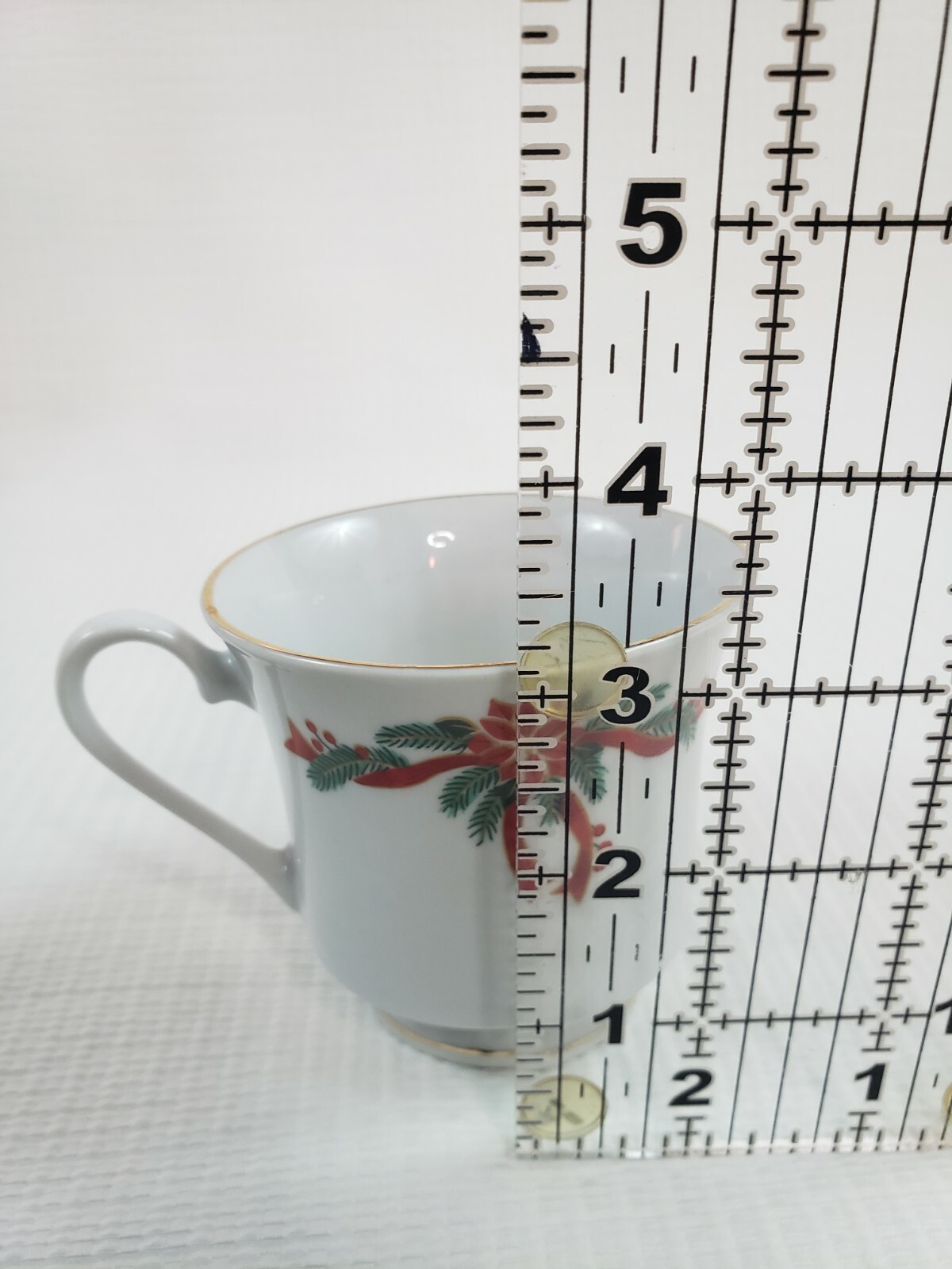 6 Tienshan Poinsettia Red Ribbon Ceramic Fine China Teacups Saucers
