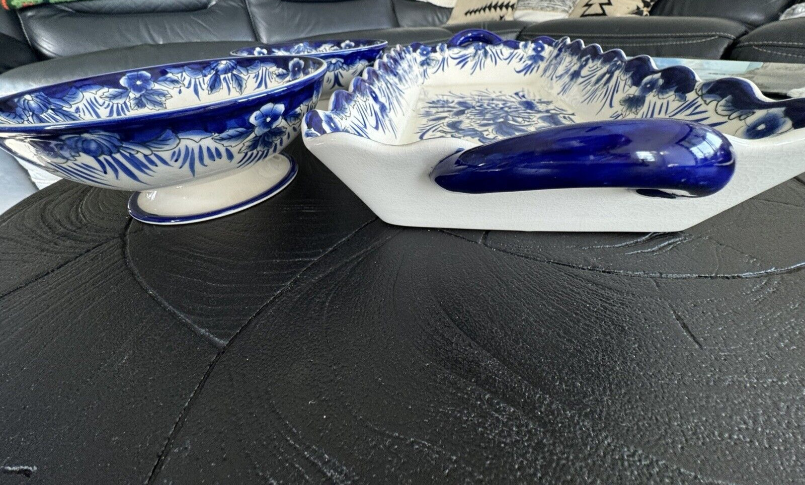 I. Godinger & Co. Italian Cobalt Blue & Terracotta Hand Painted SET