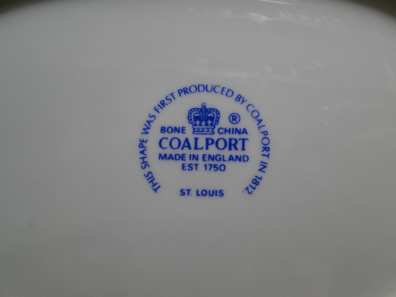 Coalport St Louis, White w/ Blue, Rust, Gold: Oval Serving Bowl, 9 3/8″
