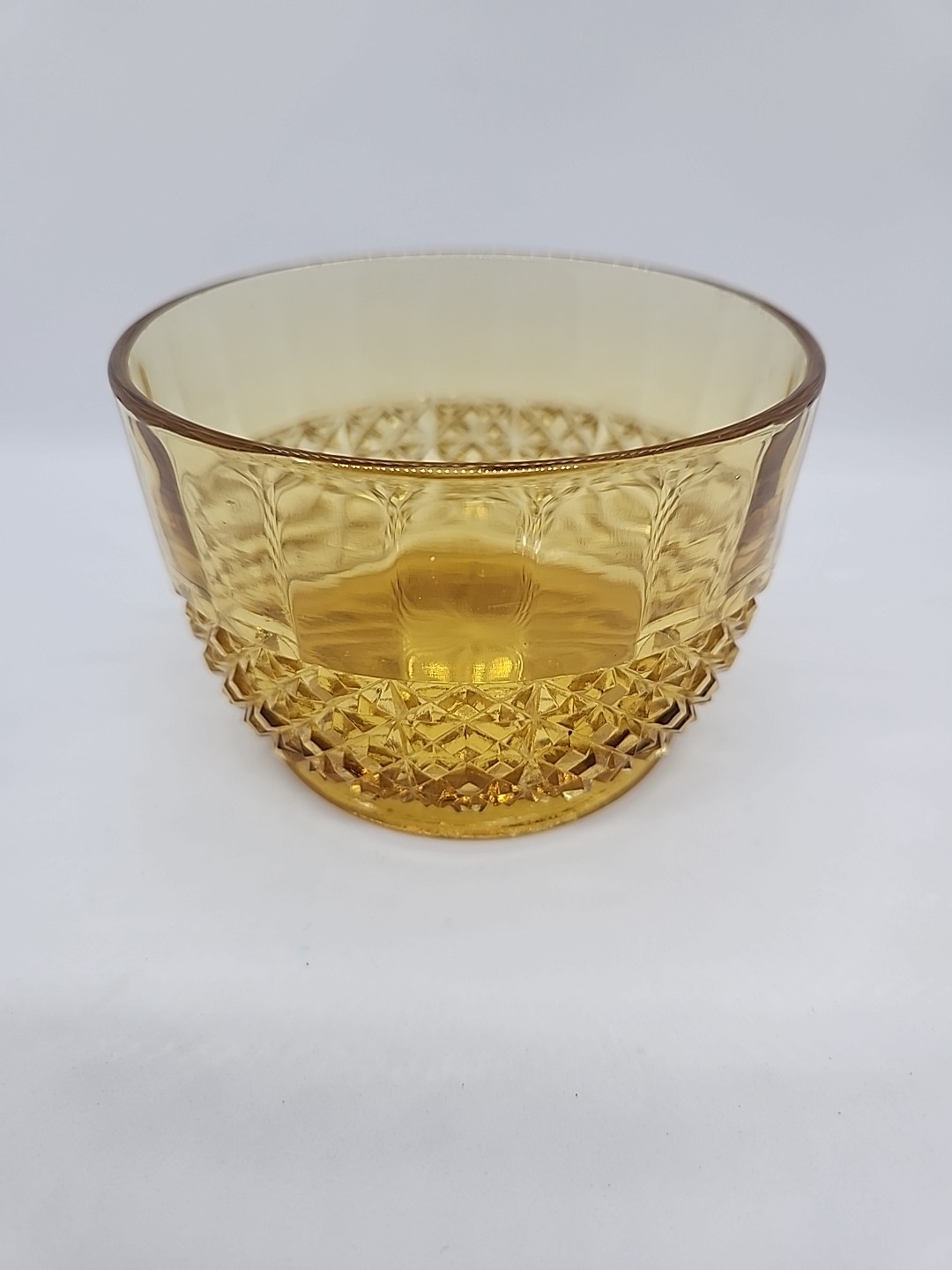 EAPG Canton Glass Co Amber Finger Bowl Diamond Point 4.25″