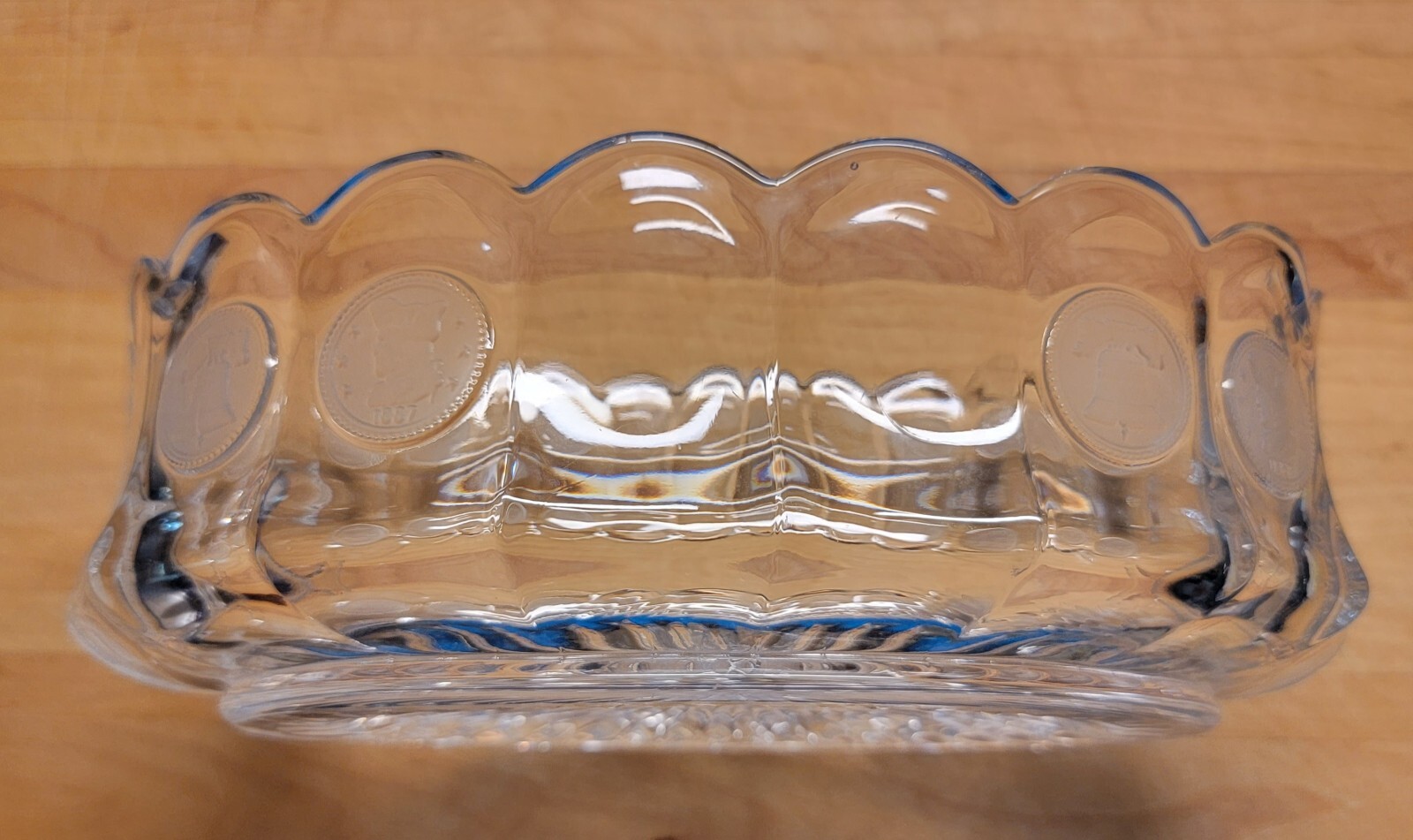 Fostoria Vintage Liberty Bell Coin Oval Clear Glass 9” Server