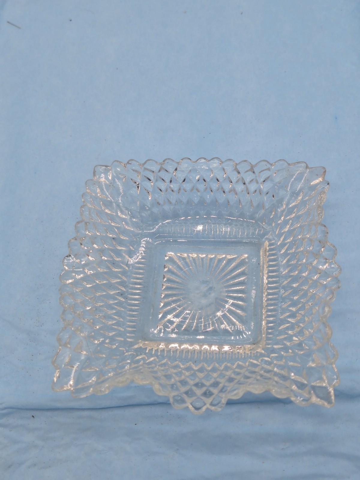 Clear INDIANA GLASS Co Square Ruffled Diamond Point Candy Dish Bowl **56-11