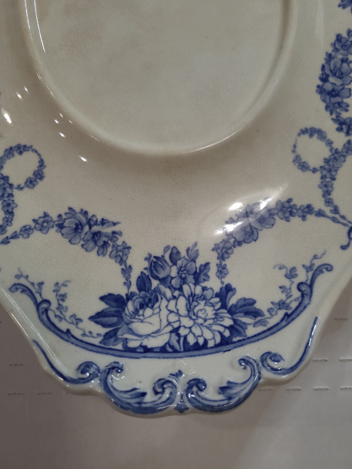 Antique Wedgwood Grosvenor Blue Flow 14.25″x10.25″Tureen Underplate Tray Platter