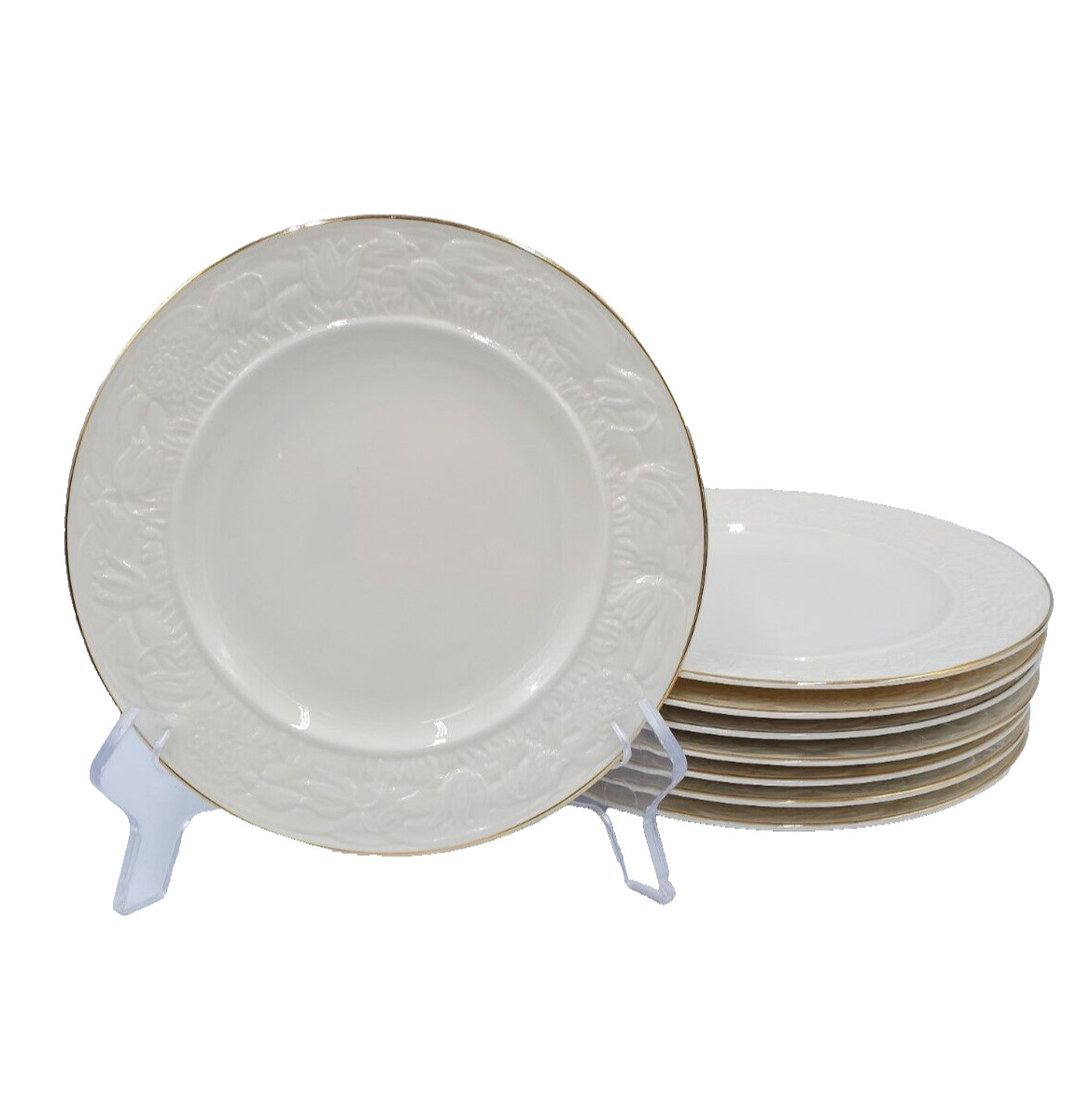 Belleek Ireland SERENITY Set/8 Salad Plates EXCELLENT Gold Trim