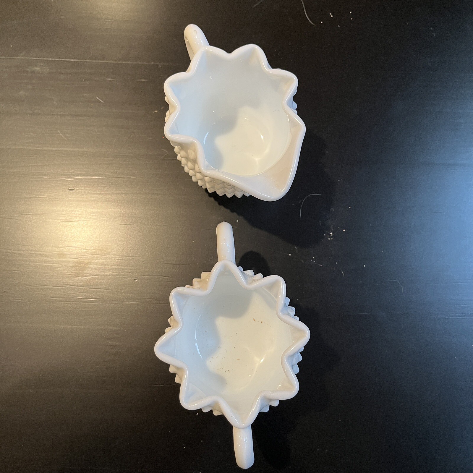 Vintage Fenton Hobnail White Milk Glass Star Sugar Bowl & Creamer #3906 Lovely