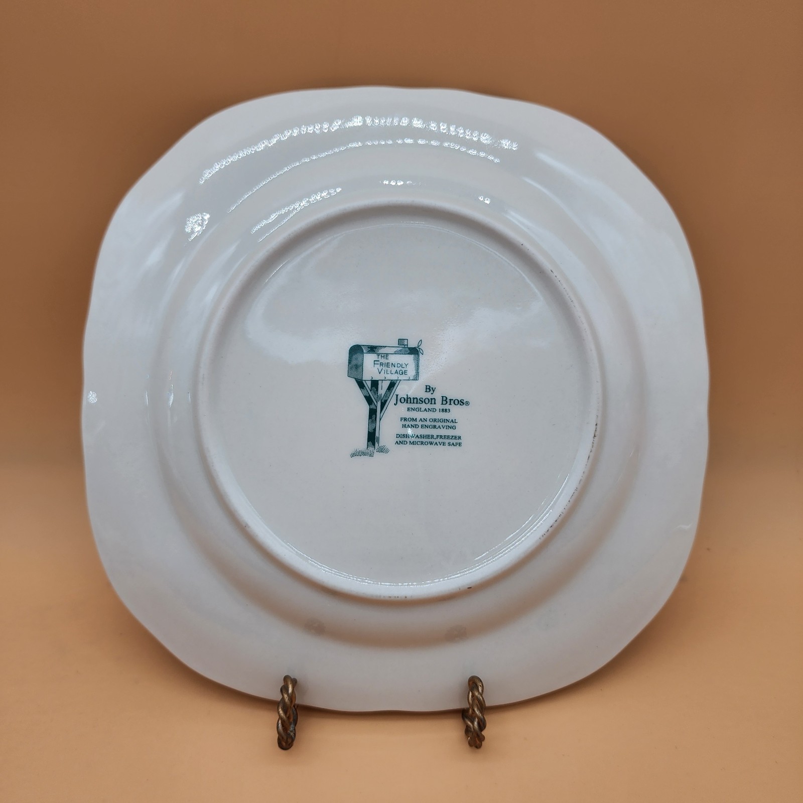 2 Johnson Brothers Friendly Village Covered Bridge Square Salad Plates-7.1/2″