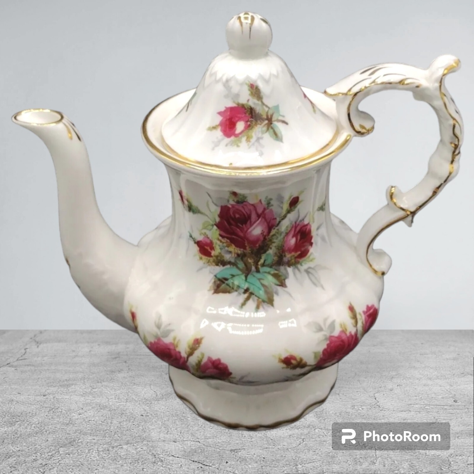 VTG Hammersley Bone China Grand Mother’s Rose Coffee Pot & 2 Flat Cups Gold Trim