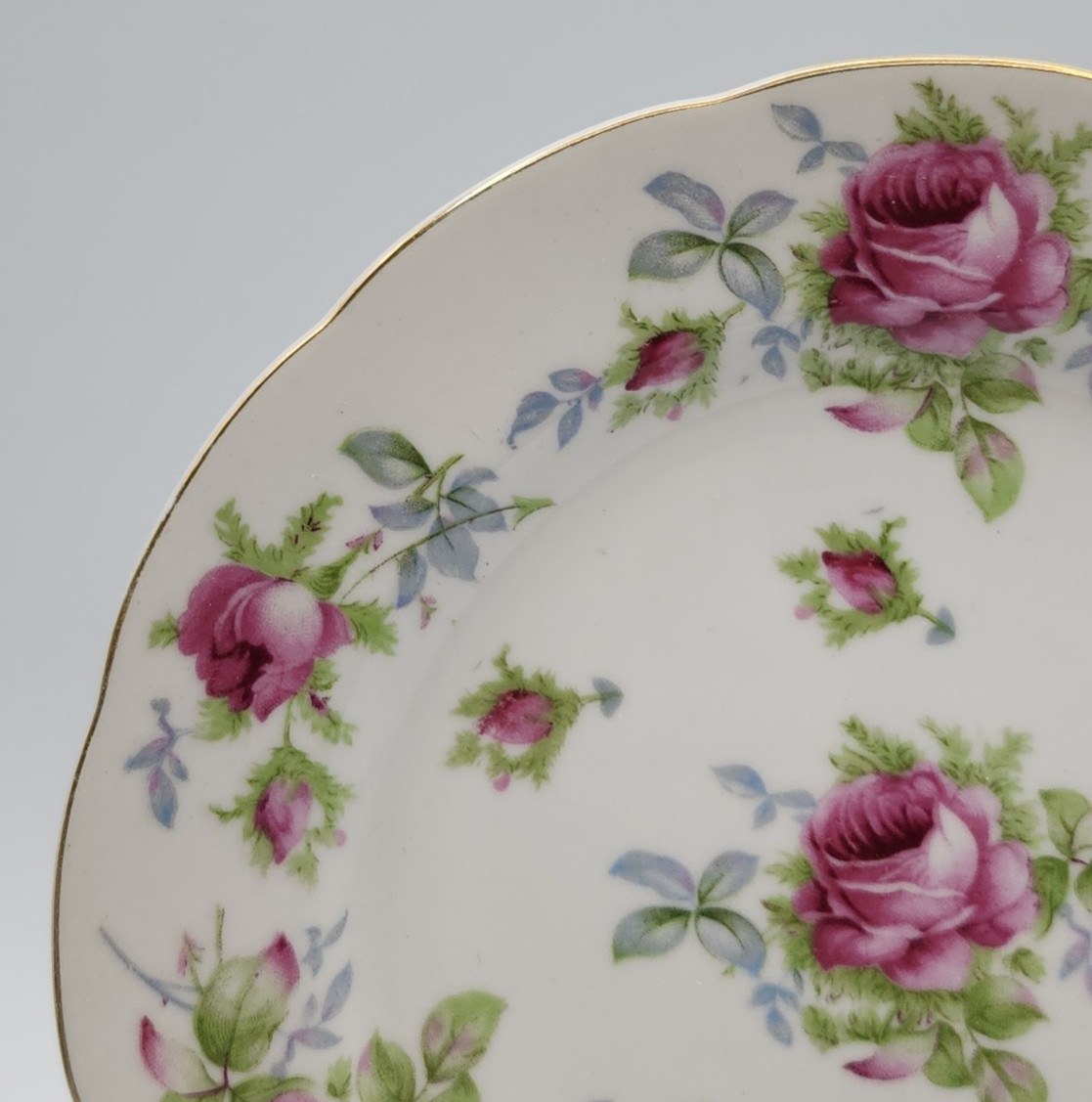 Lefton Elegant Rose Hand Painted Salad Plates ca 8 1/4″ Diameter Set of 6