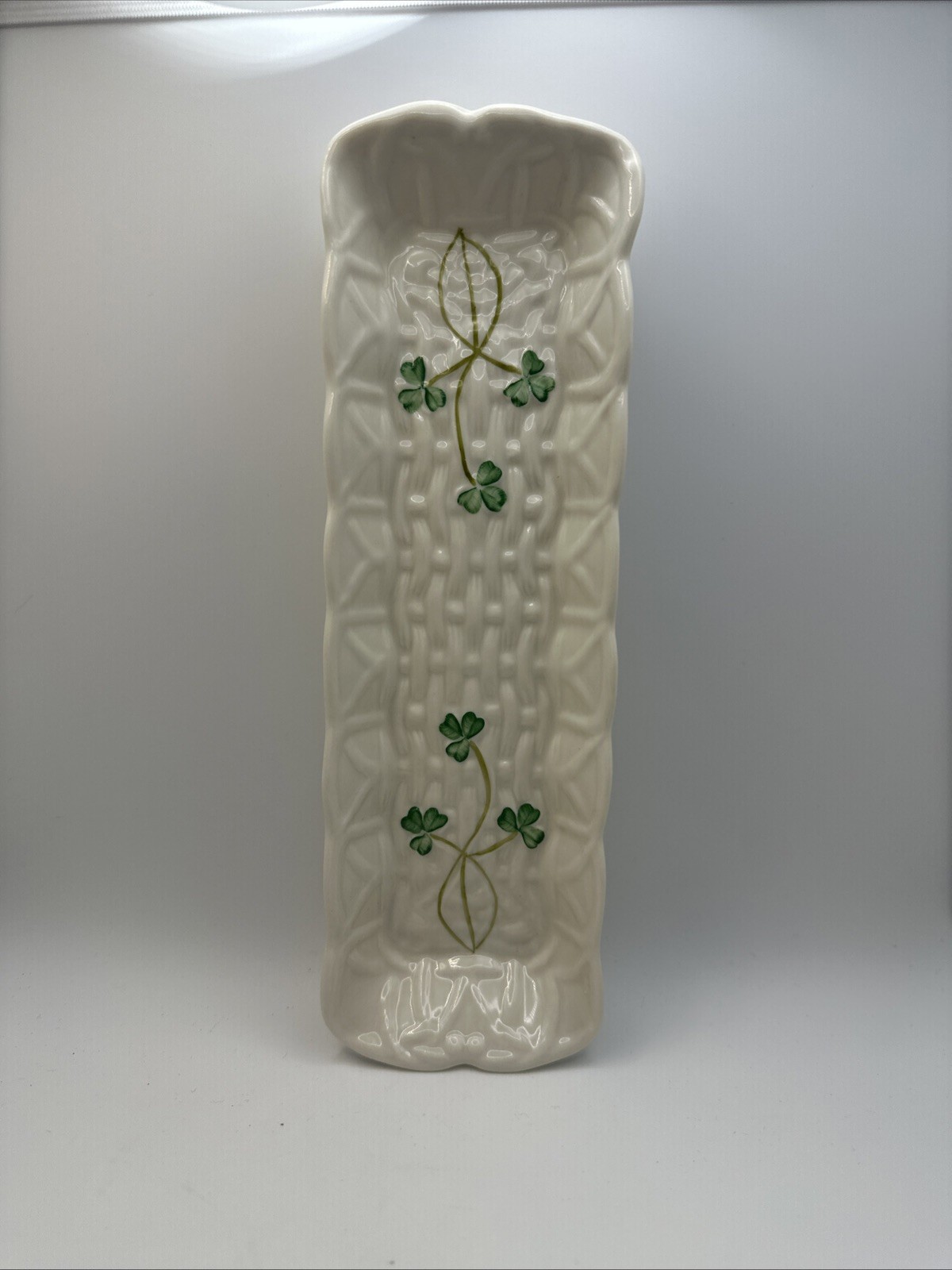Belleek Shamrock Mint Olive Cookie Cracker Tray Trinket Dish Basketweave Ireland