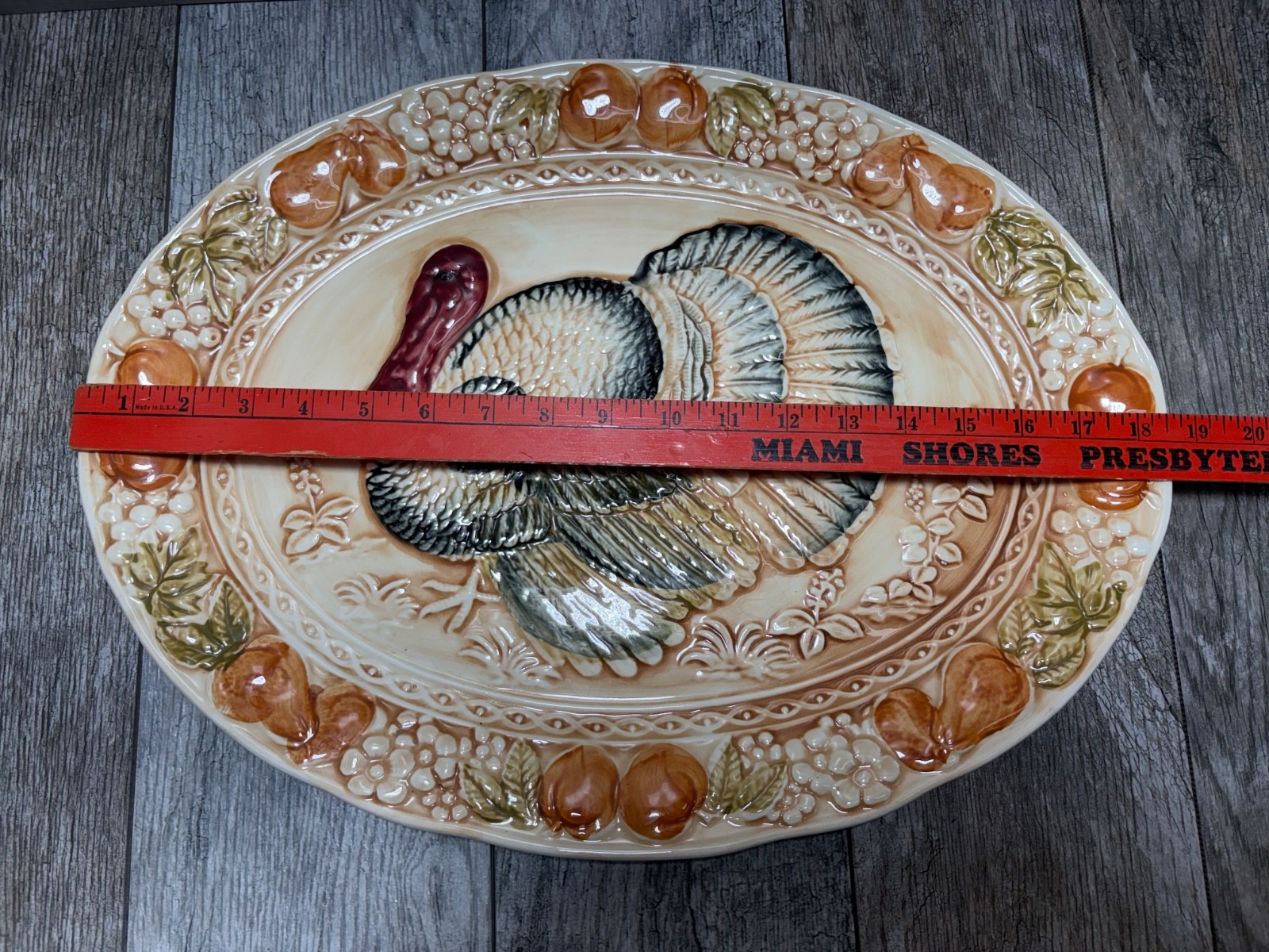 Vintage Sakakibara MCM Turkey Platter Oval Ceramic Embossed Hand Painted Japan
