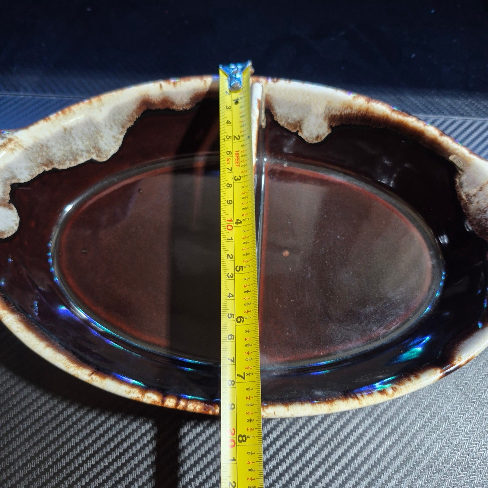 Vintage Pfaltzgraff Brown Drip Glaze Divided Vegetable Stoneware Dish Retro USA
