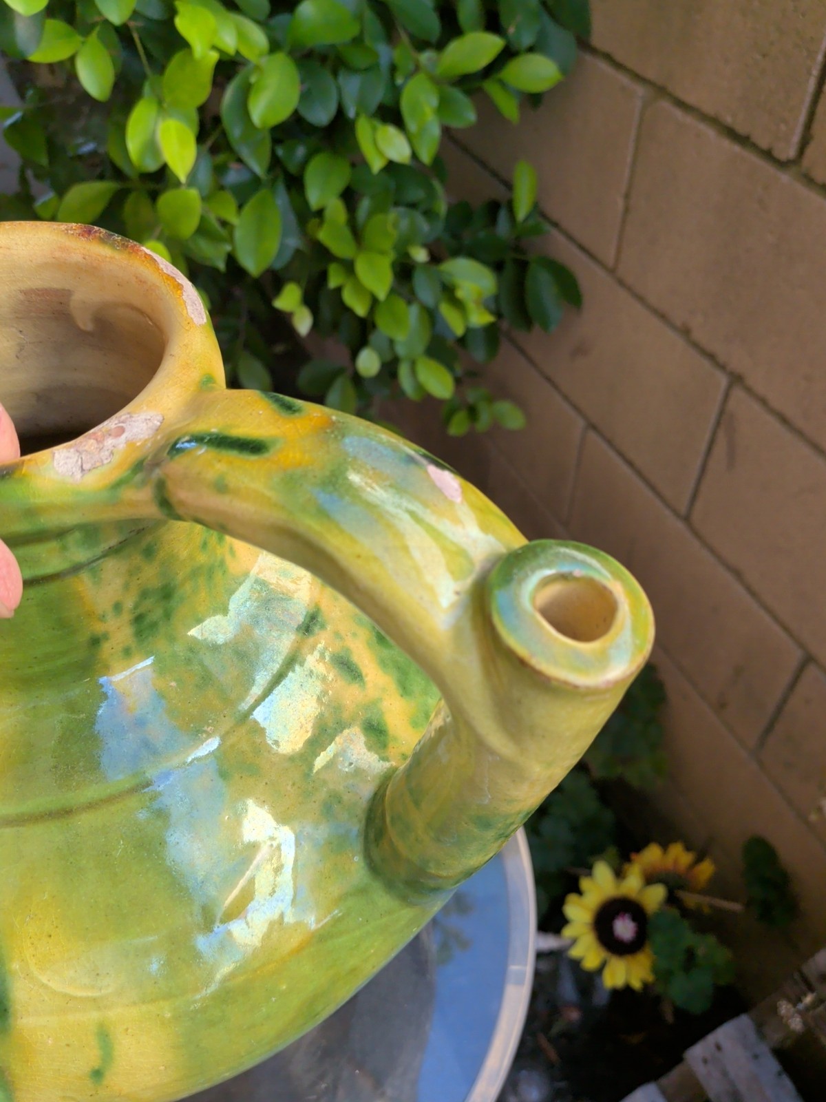 FRENCH ANTIQUE WATER JUG POTTERY VINTAGE CRUCHE EARTHENWARE CERAMIC VESSEL