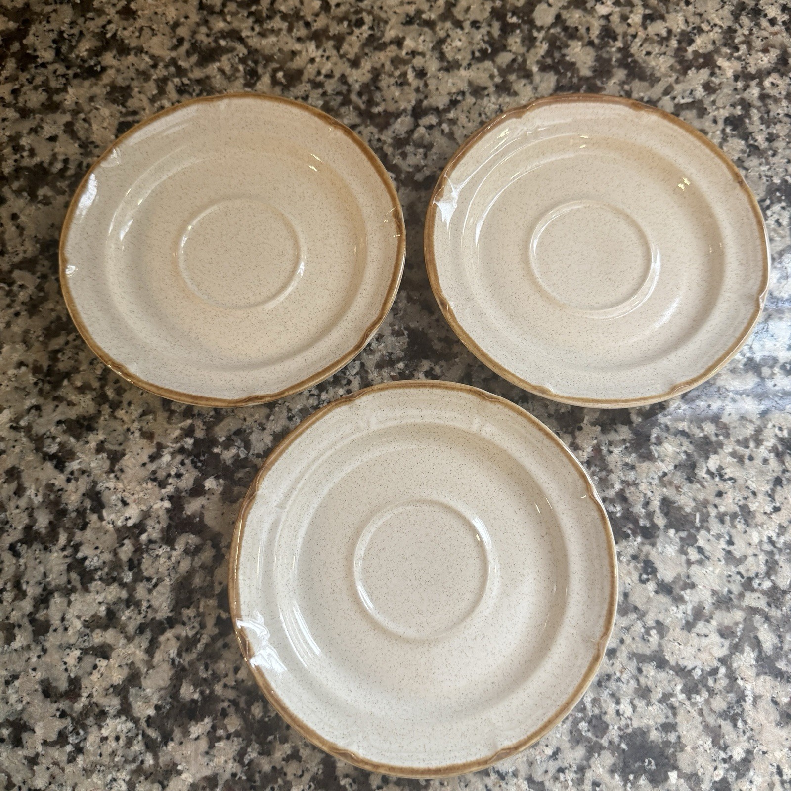 Set of 3 Baroque Hearthside Stoneware Saucers Japan Speckled Beige Dessert Salad