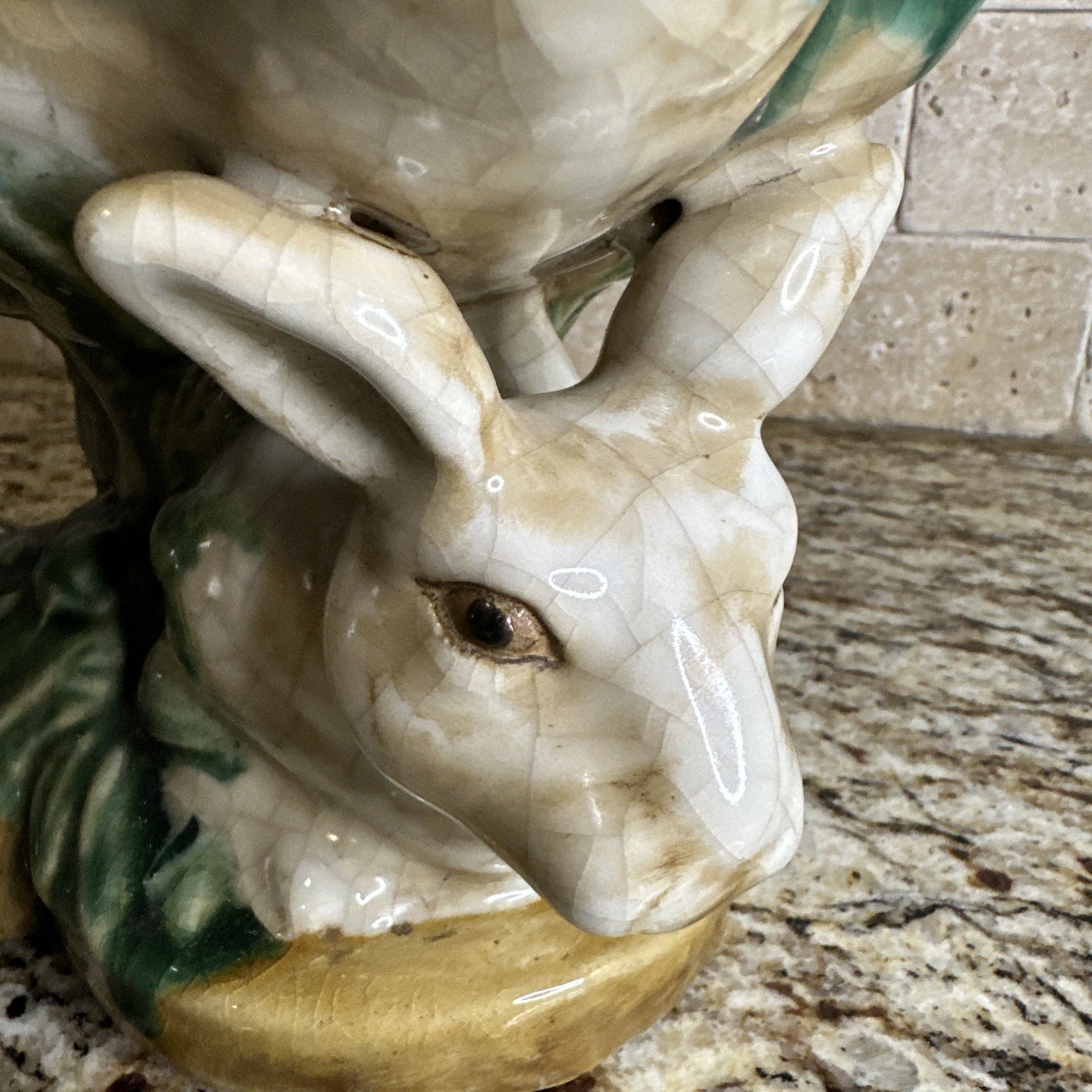 Late 20th Century Majolica Style Bunny Rabbit Compote