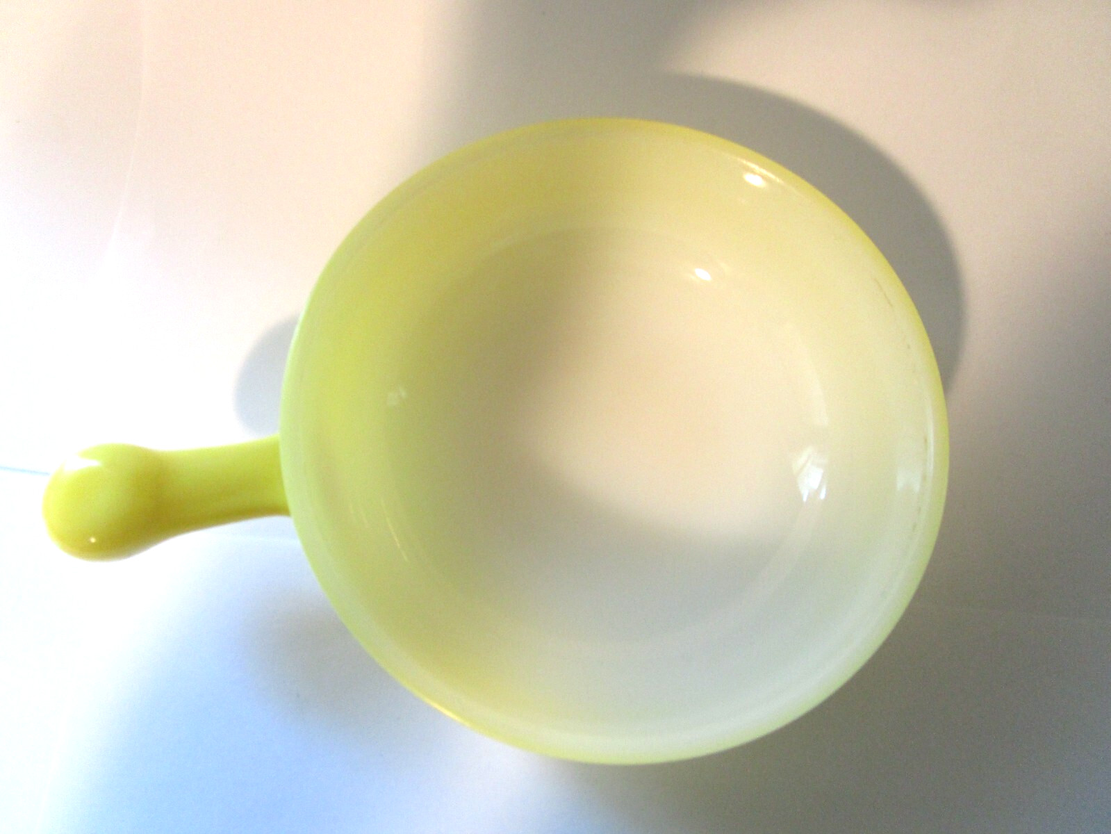 Vintage Glasbake Yellow 12 oz Chili Soup Bowl Lug Handle USA J-2057-4