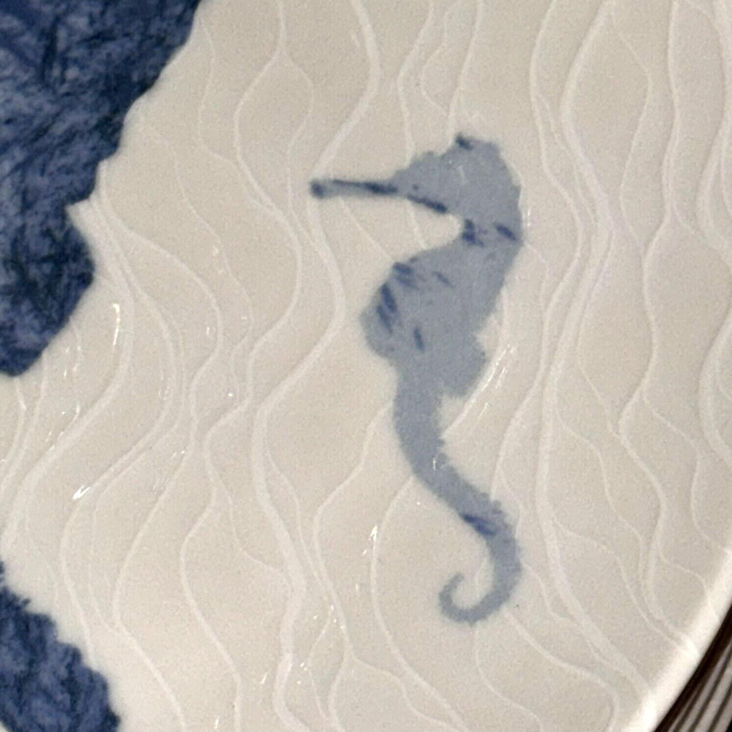 x4 Intesa Blue Seahorse Salad Side Plate Set Ocean Beach Reef Coastal Turkey 8″