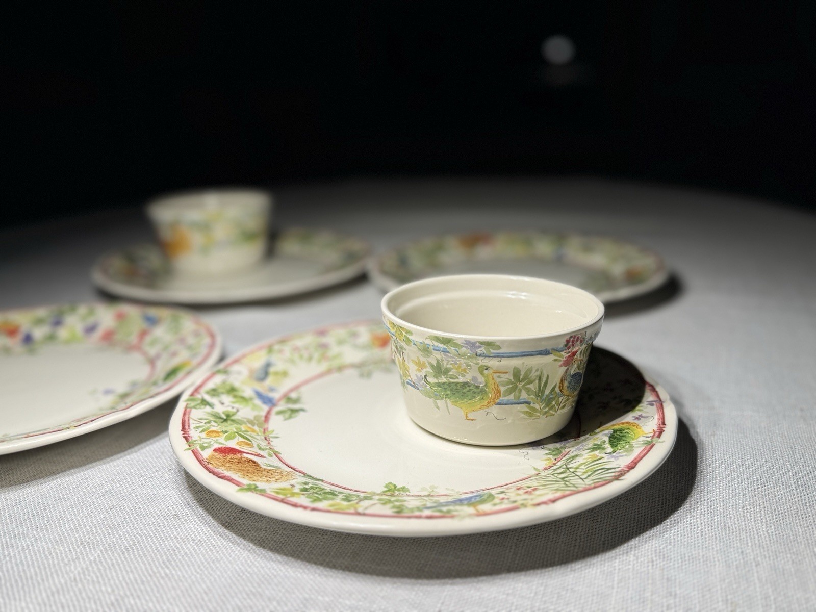 Gien France Villa Medicis Lunch Plates 9.25” Set 4 + 2 Baking Ramekins Faience