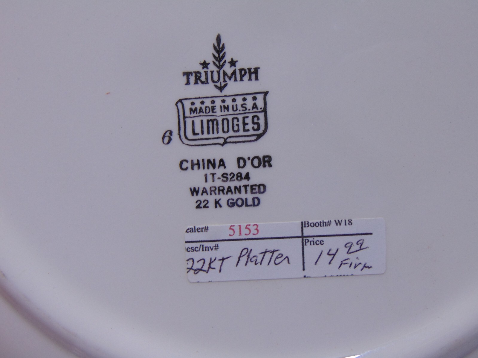 Triumph USA Limoges 22K China D’Or IT-S284 Chantilly Filigree Serving Platter