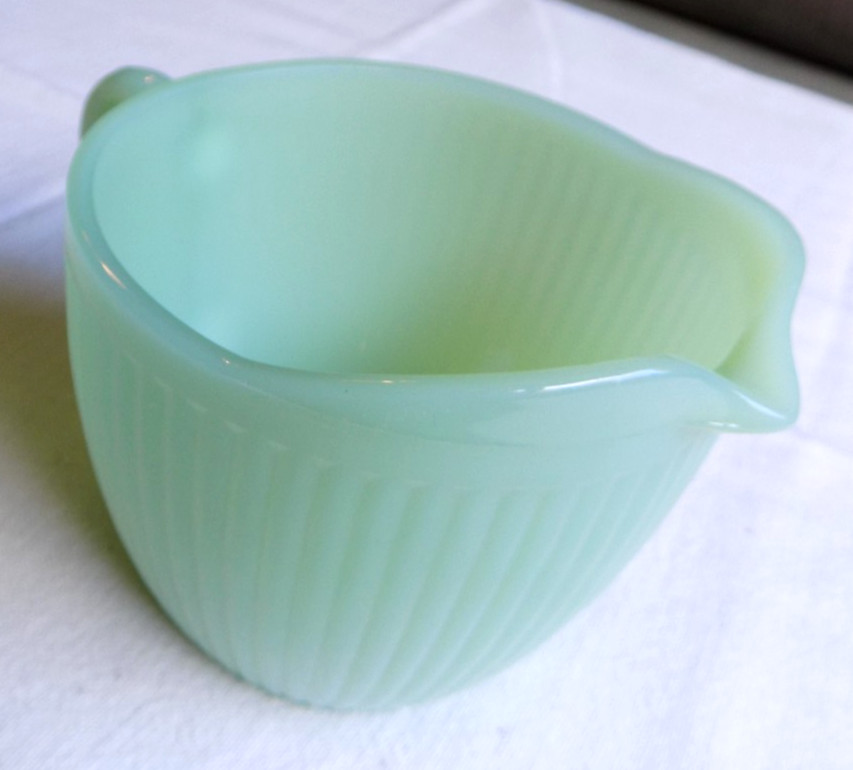 Vintage Fire King Jadeite Green Glass Creamer & Cup and Saucer Jadite
