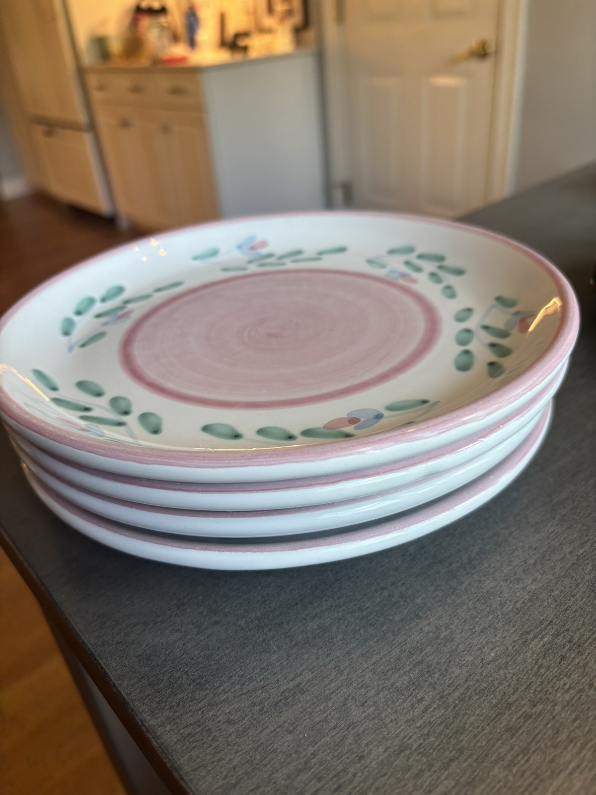 Caleca Set Of 4 Pink Garland 8 1/8” Salad Plates, Italy