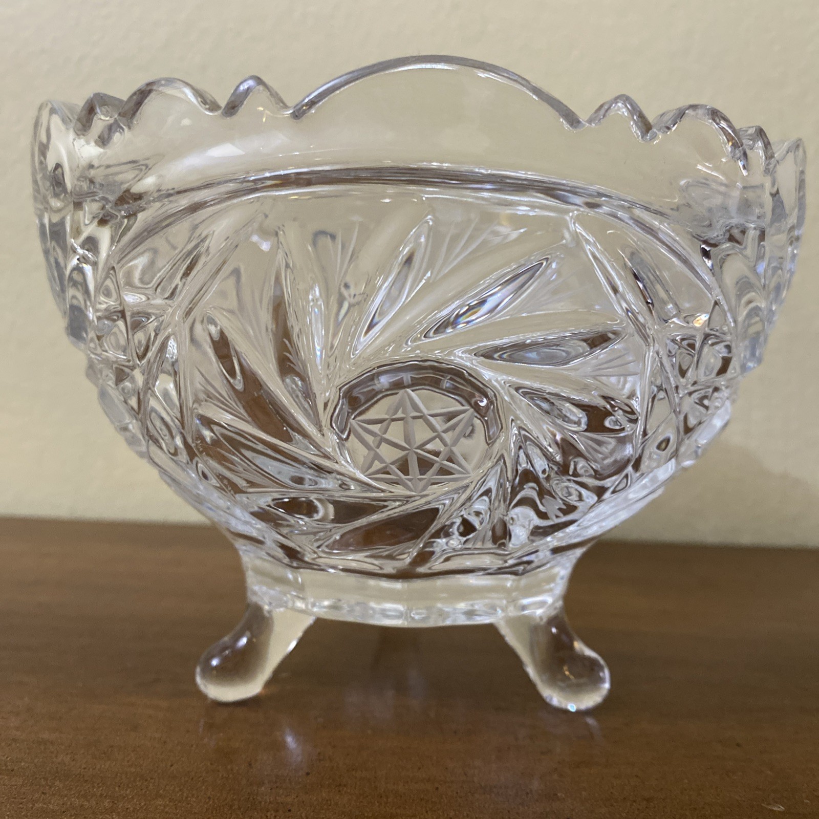 Crystal Candy Dish Star Of David 3 Footed Vintage Heavy 5.5 X 4“ High Polished